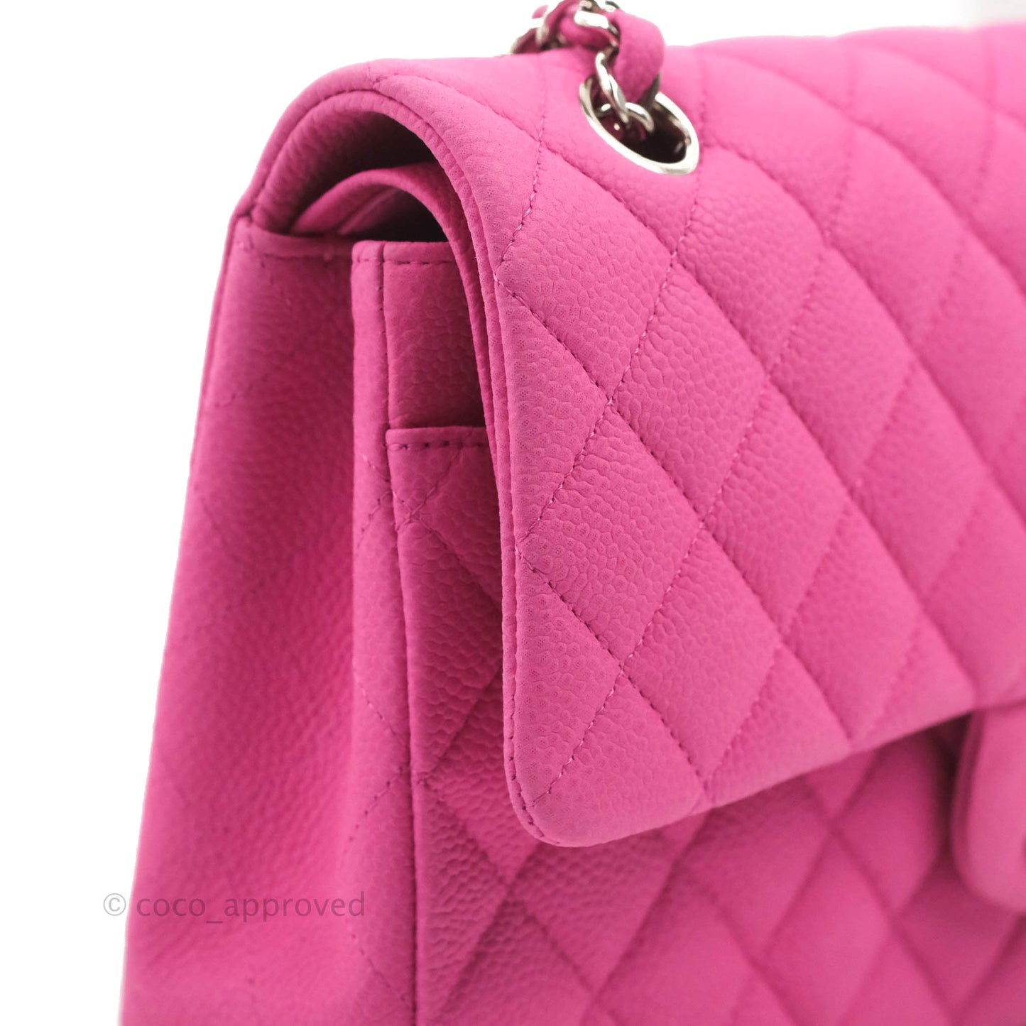 Chanel Classic M/L Medium Flap Quilted Pink Matte Caviar Silver Hardware