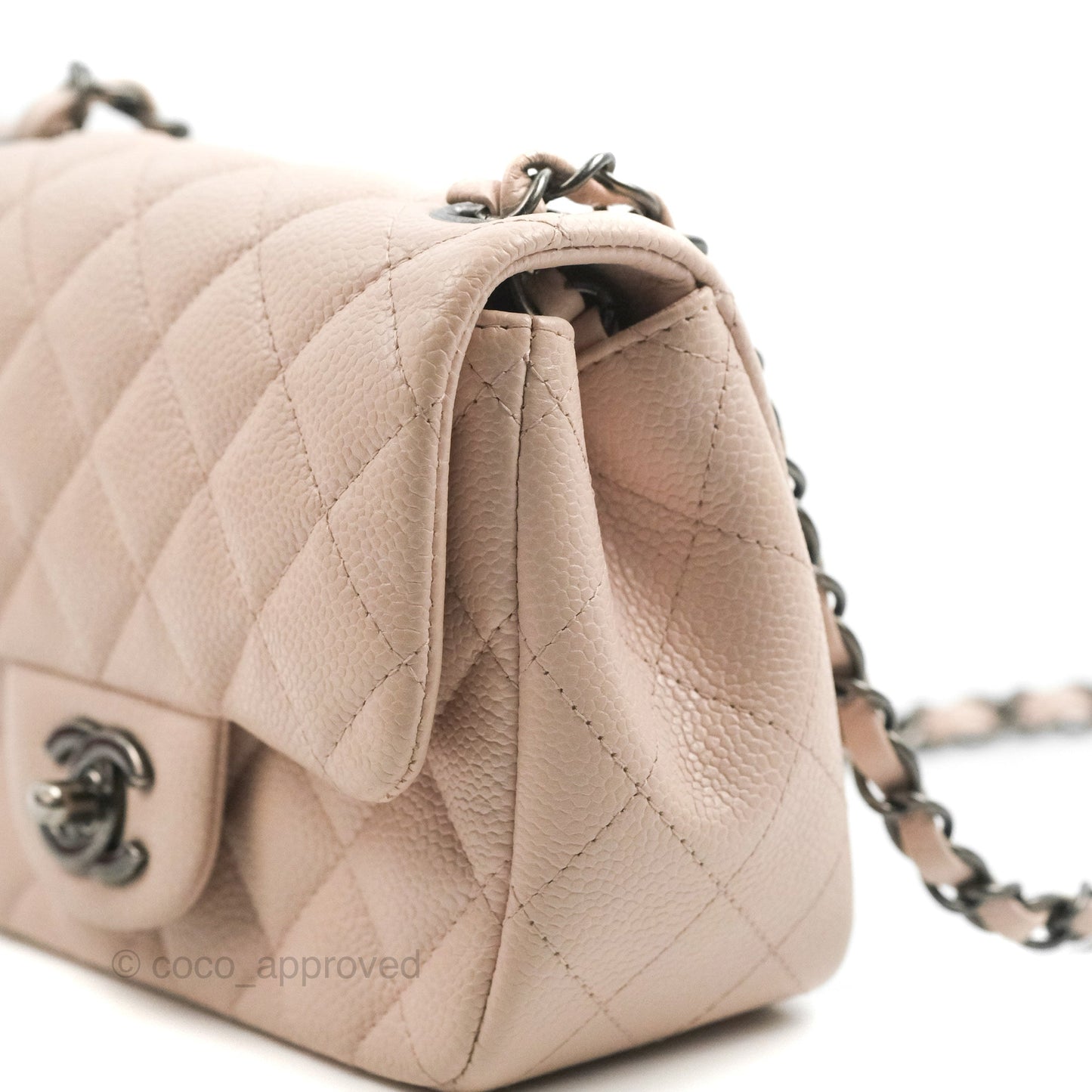 Chanel Quilted Mini Square Sakura Pink Caviar Ruthenium Hardware