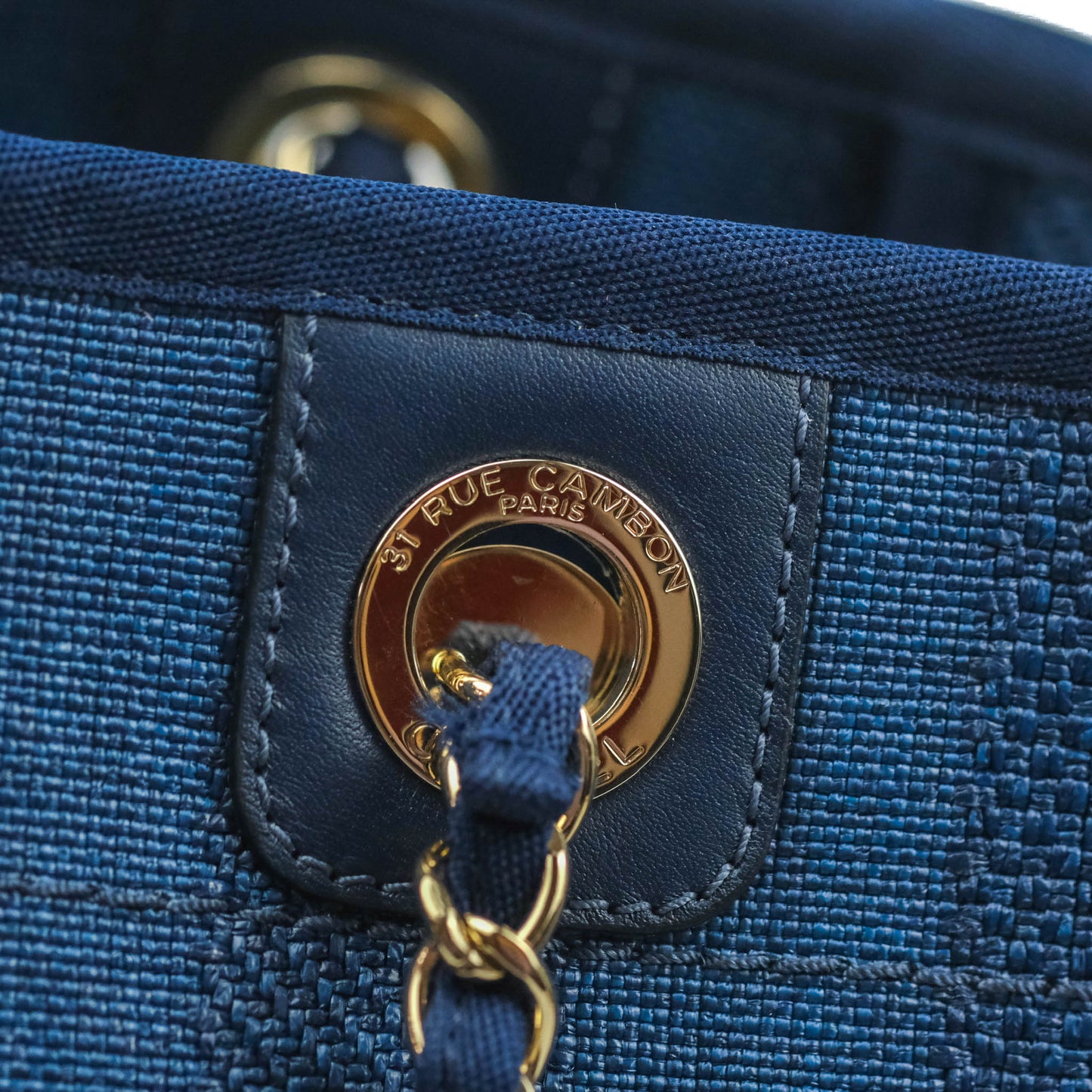 Chanel Canvas Deauville Medium Tote Blue Stripe