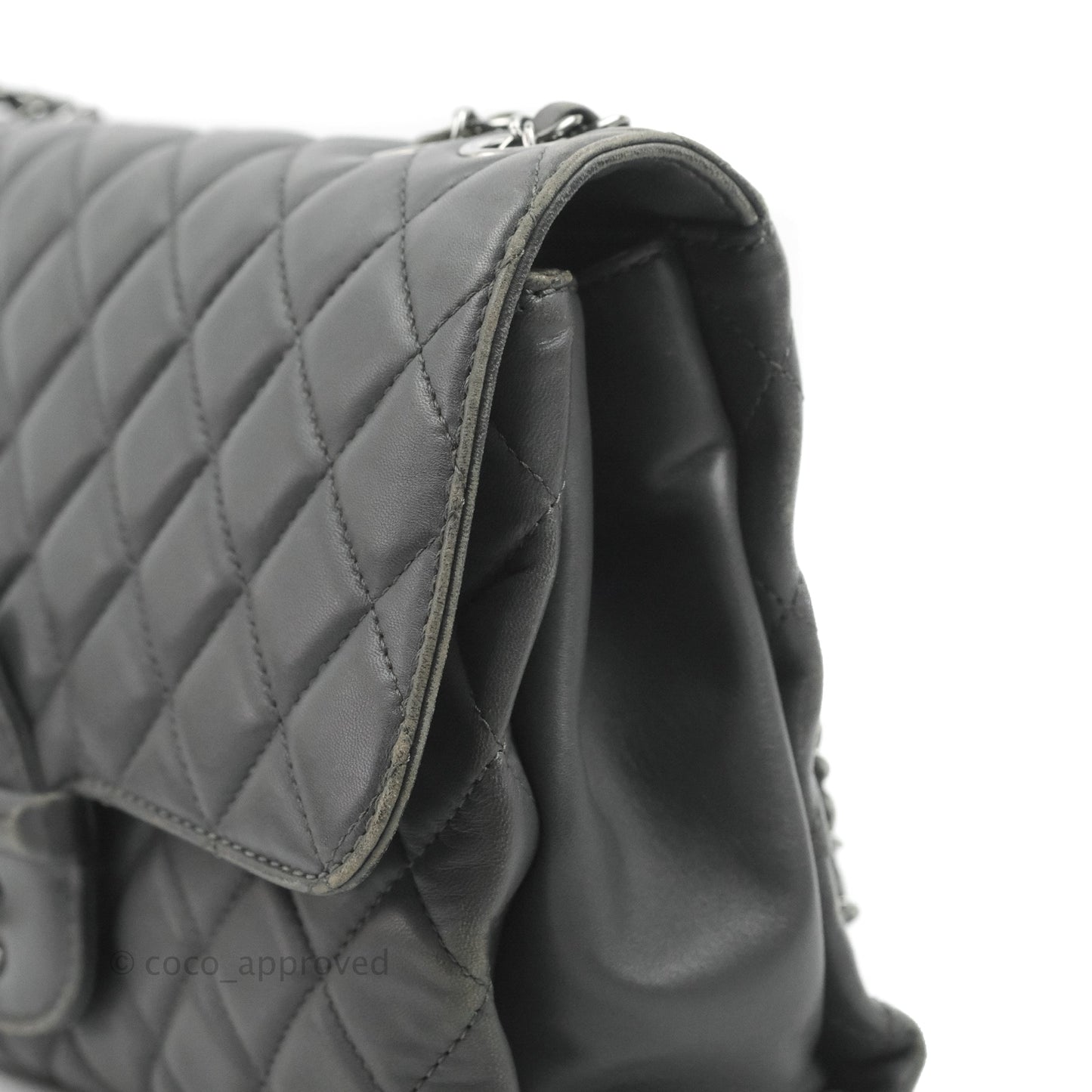 Chanel Quilted Jumbo Coco Loop Flap Dark Grey Lambskin Silver Hardware