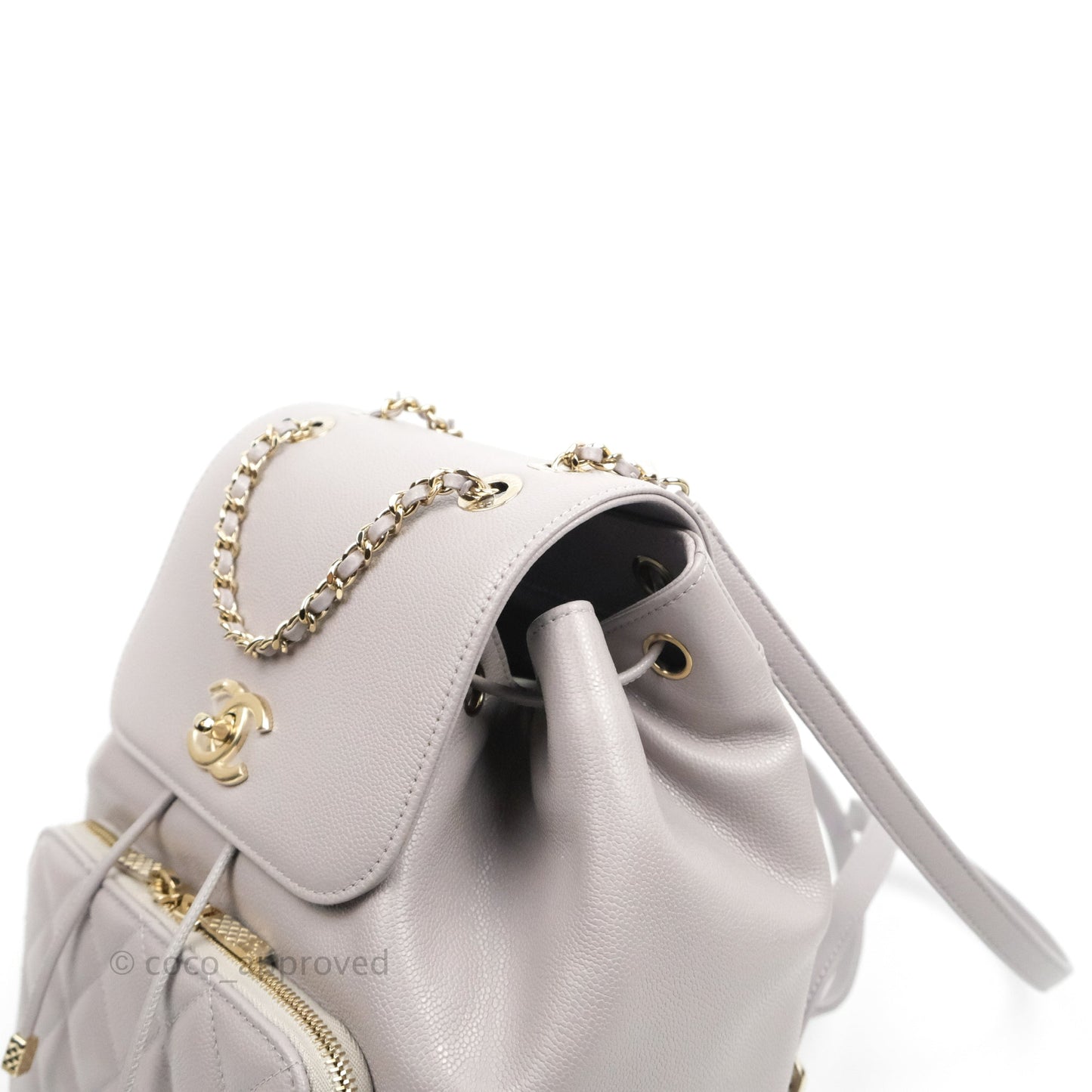 Chanel Quilted Business Affinity Backpack Grey Caviar Gold Hardware