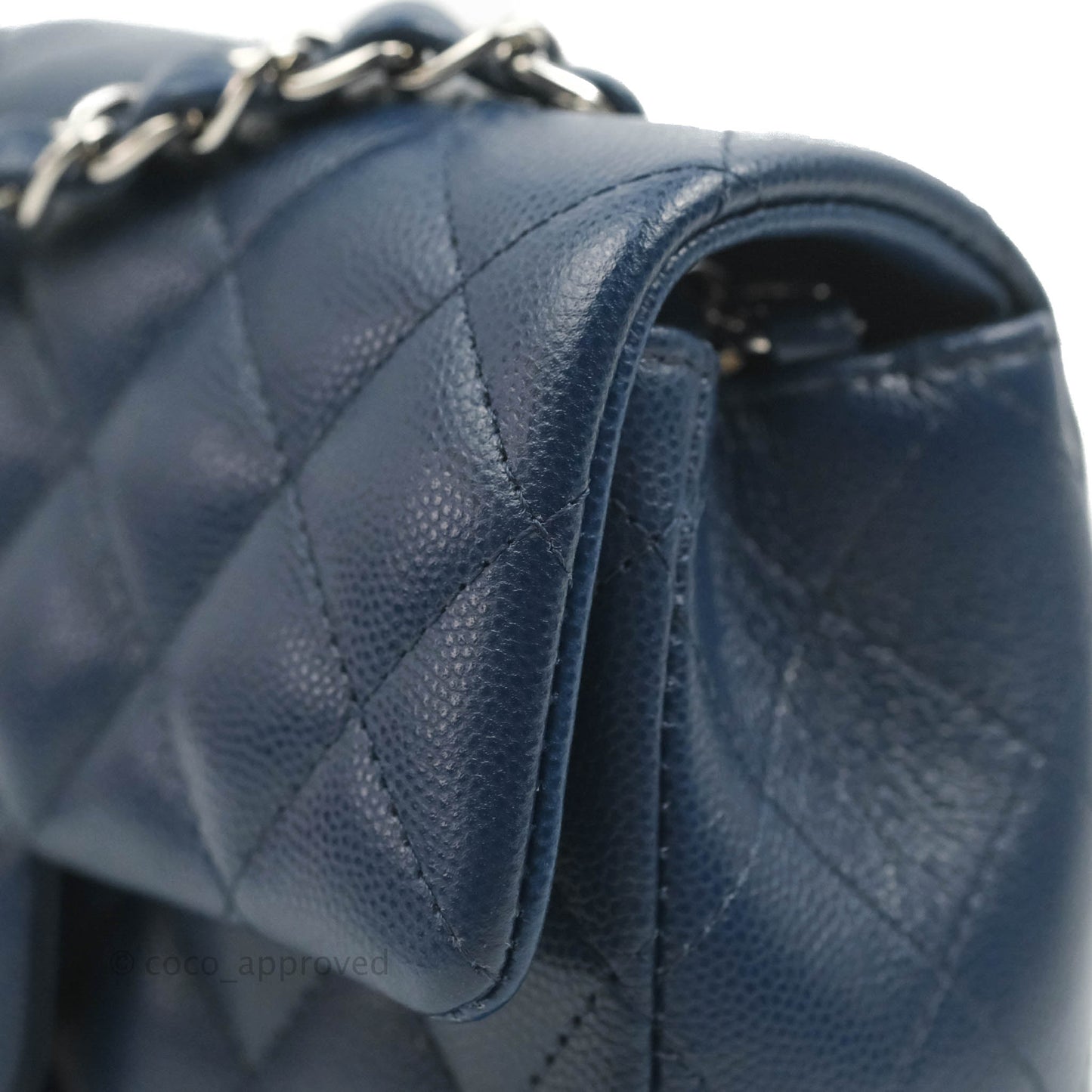 Chanel Quilted Mini Rectangular Flap Blue Caviar Silver Hardware 17B