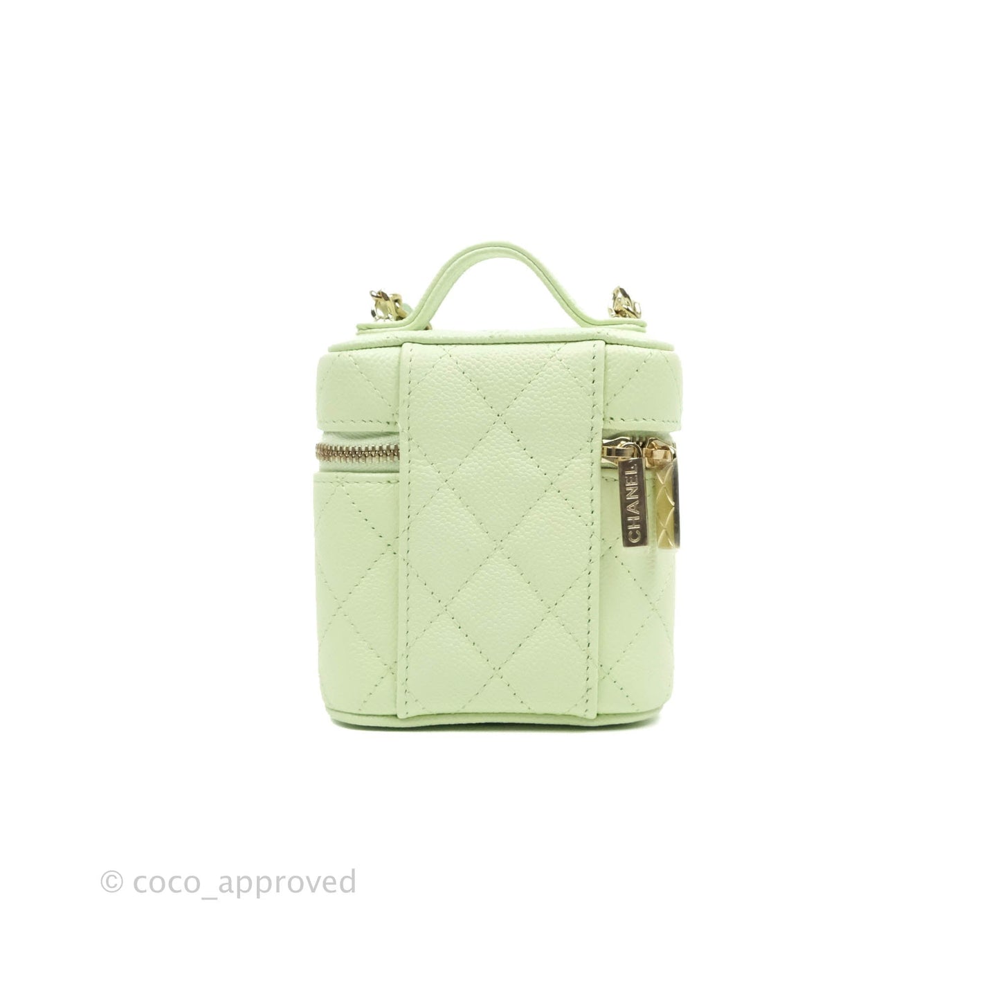 Chanel Quilted Small Handle With Care Vanity Case With Chain Green Caviar Gold Hardware