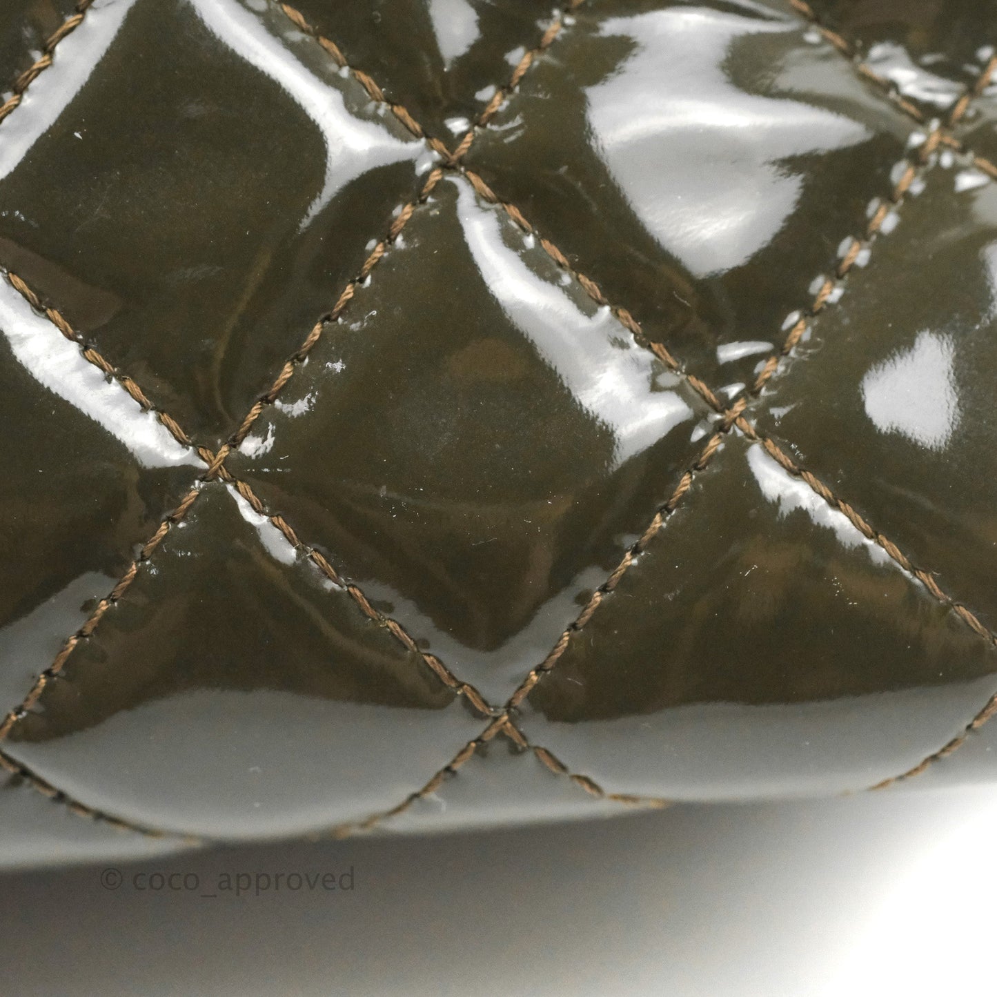 Chanel CC Tote Quilted Dark Green Patent Silver Hardware