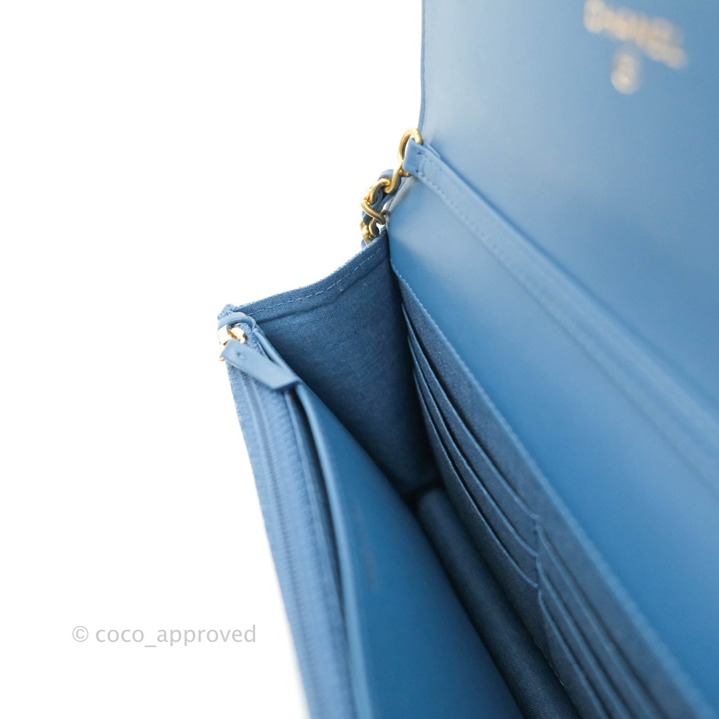Chanel Quilted Pearl Crush Wallet on Chain WOC Denim Aged Gold Hardware