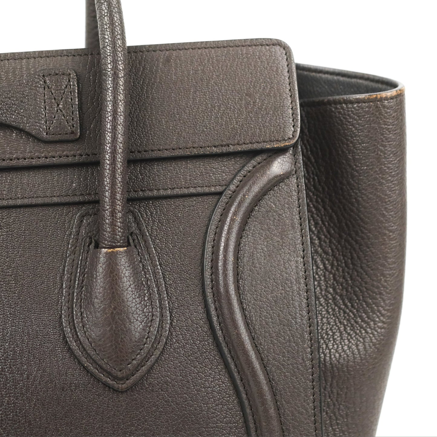 Celine Micro Luggage Handbag Dark Brown Grained Calfskin