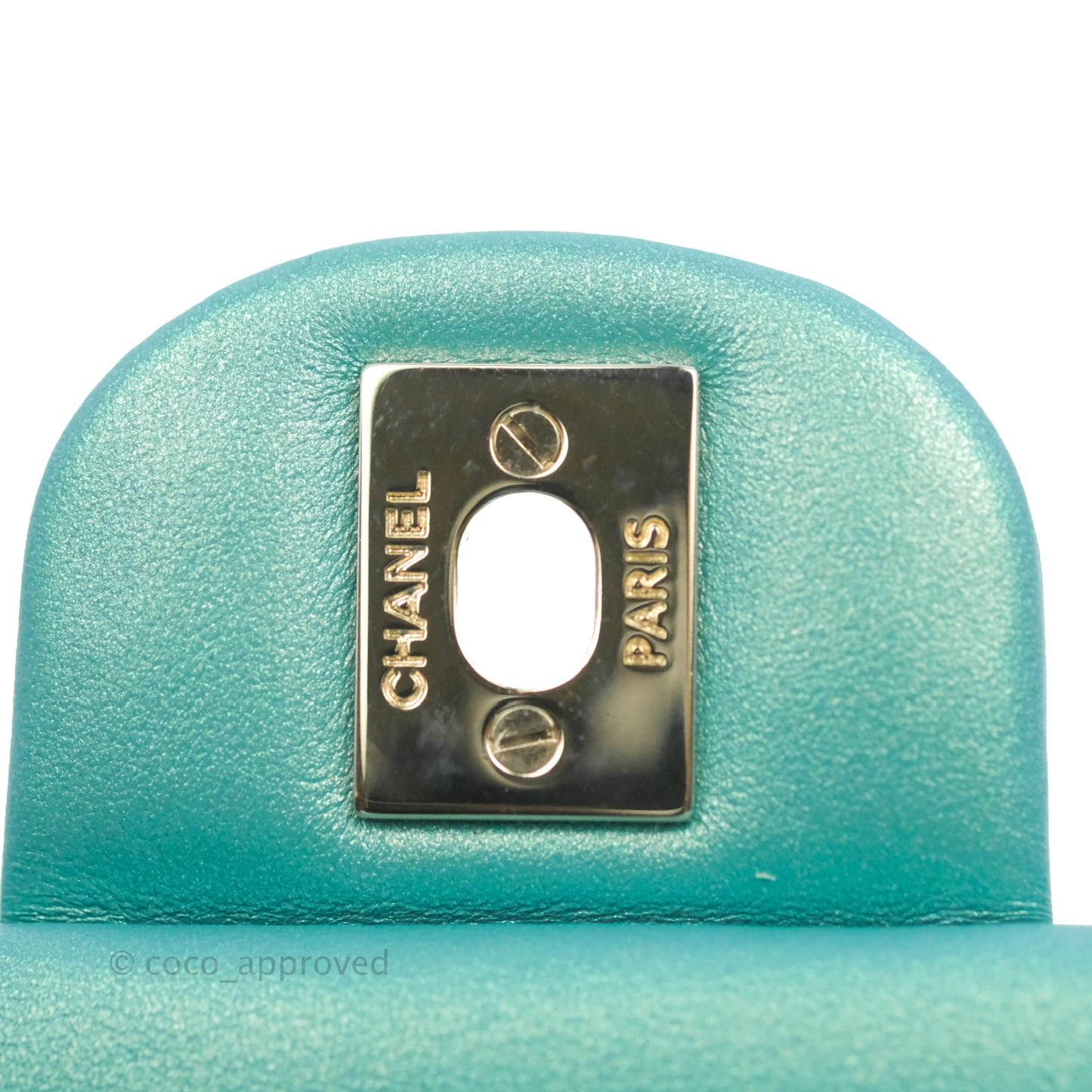 Chanel Classic M/L Medium Double Flap Iridescent Turquoise Calfskin Gold Hardware