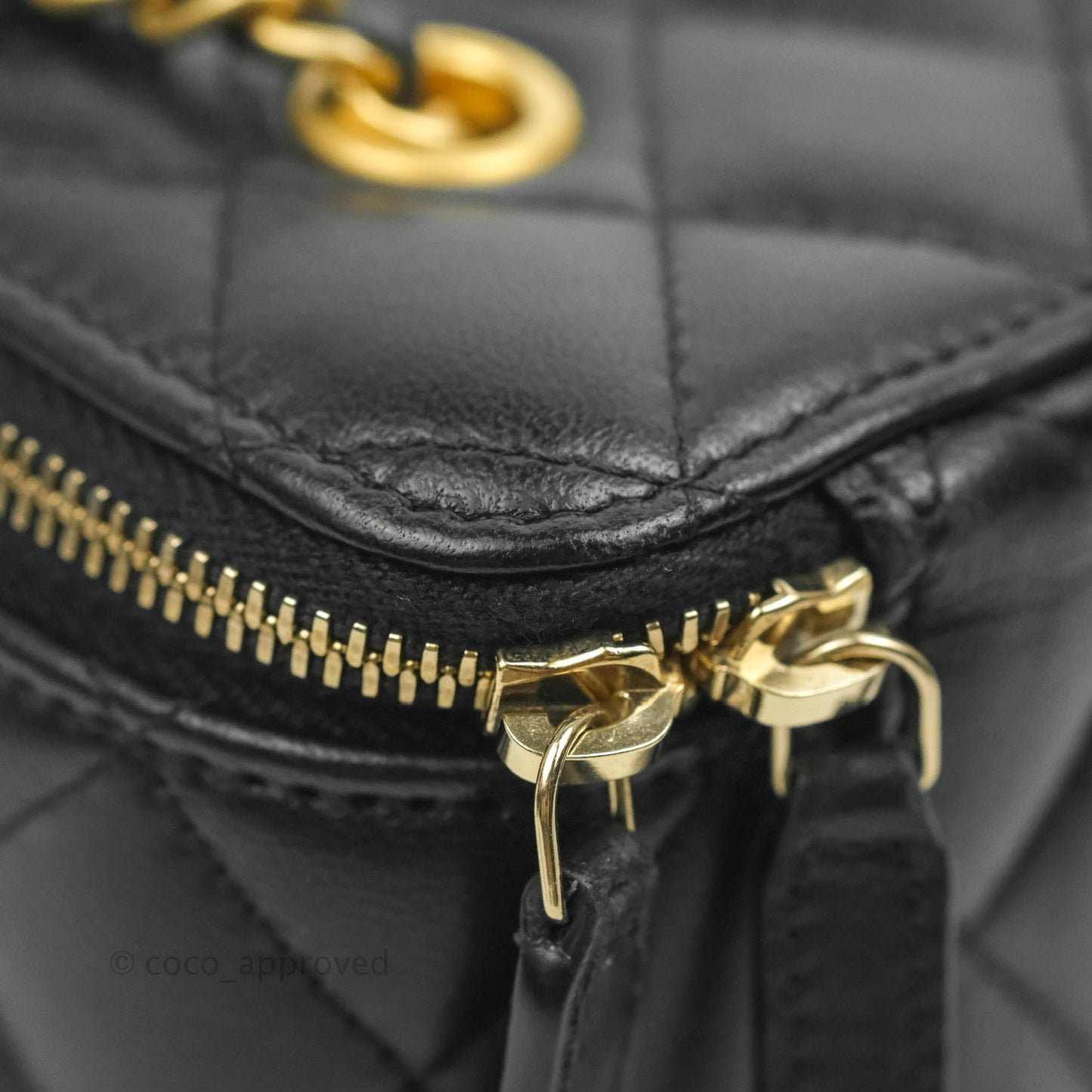 Chanel Vanity with Pearl Crush Chain in Black Lambskin Aged Gold Hardware