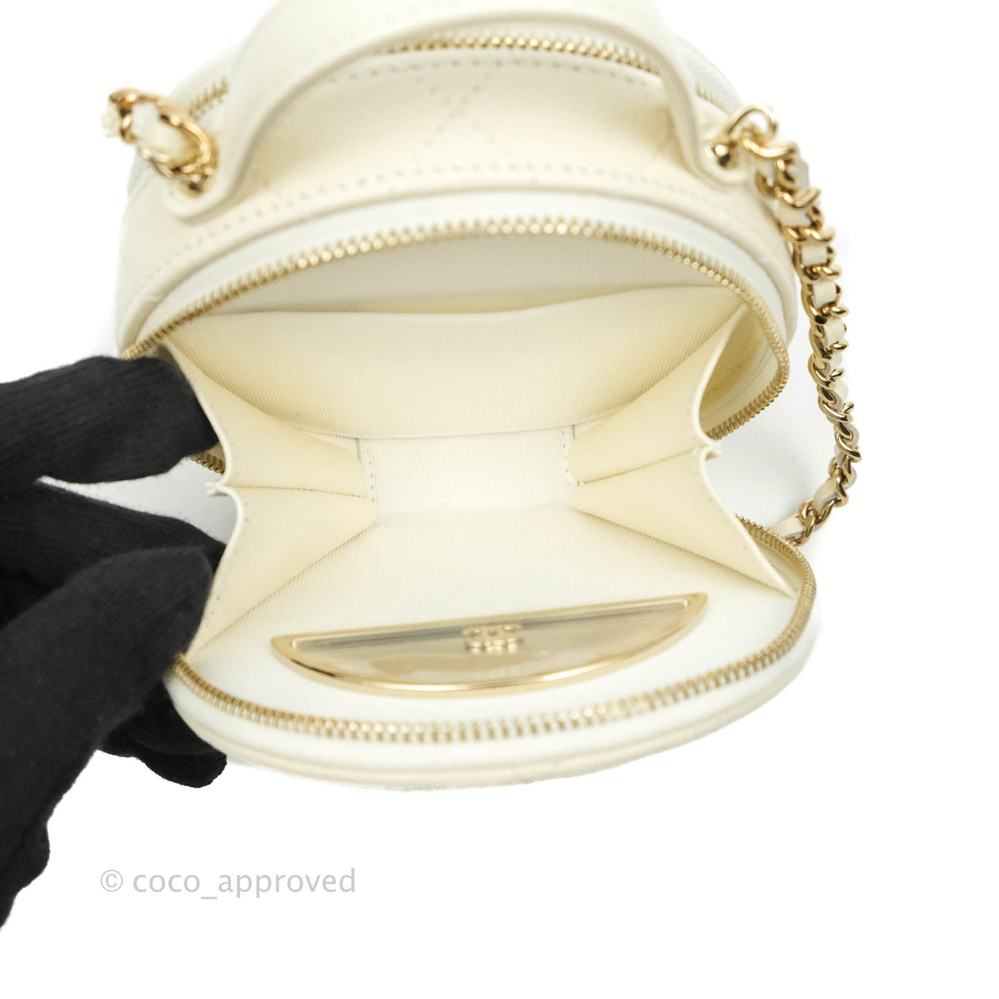 Chanel Mini Round Vanity Bag with Handle Ivory Caviar 22C