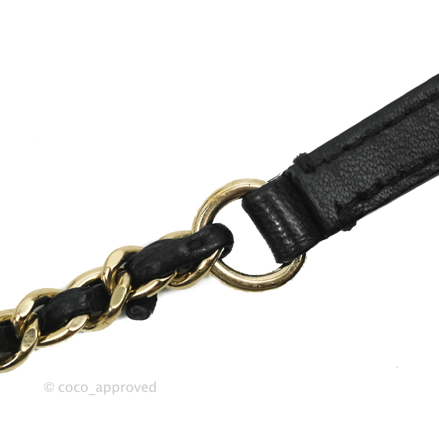 Chanel Logo Pearl Chain Flap Bag Black Lambskin Gold Hardware