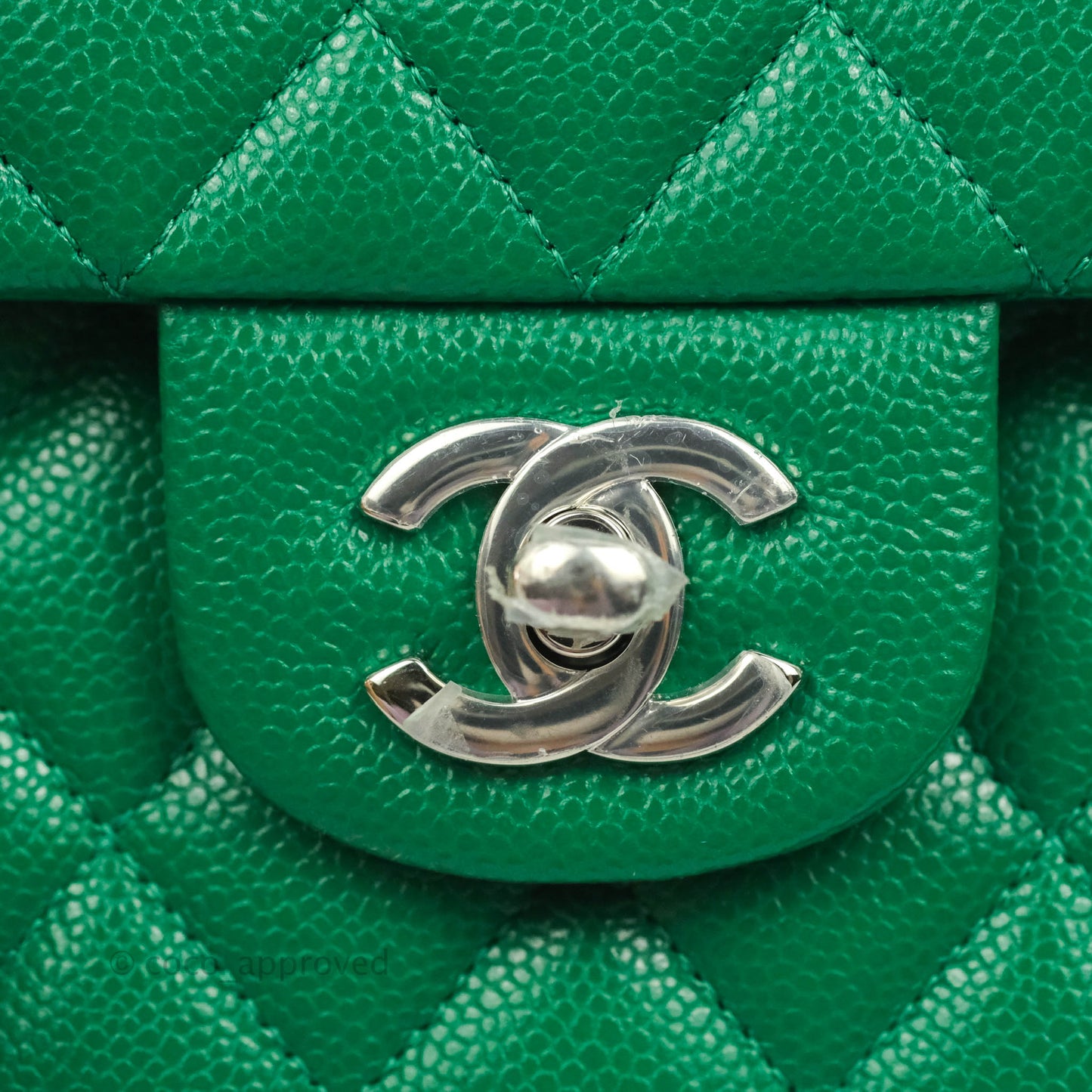 Chanel Small Classic Quilted Flap Green Caviar Silver Hardware 20B
