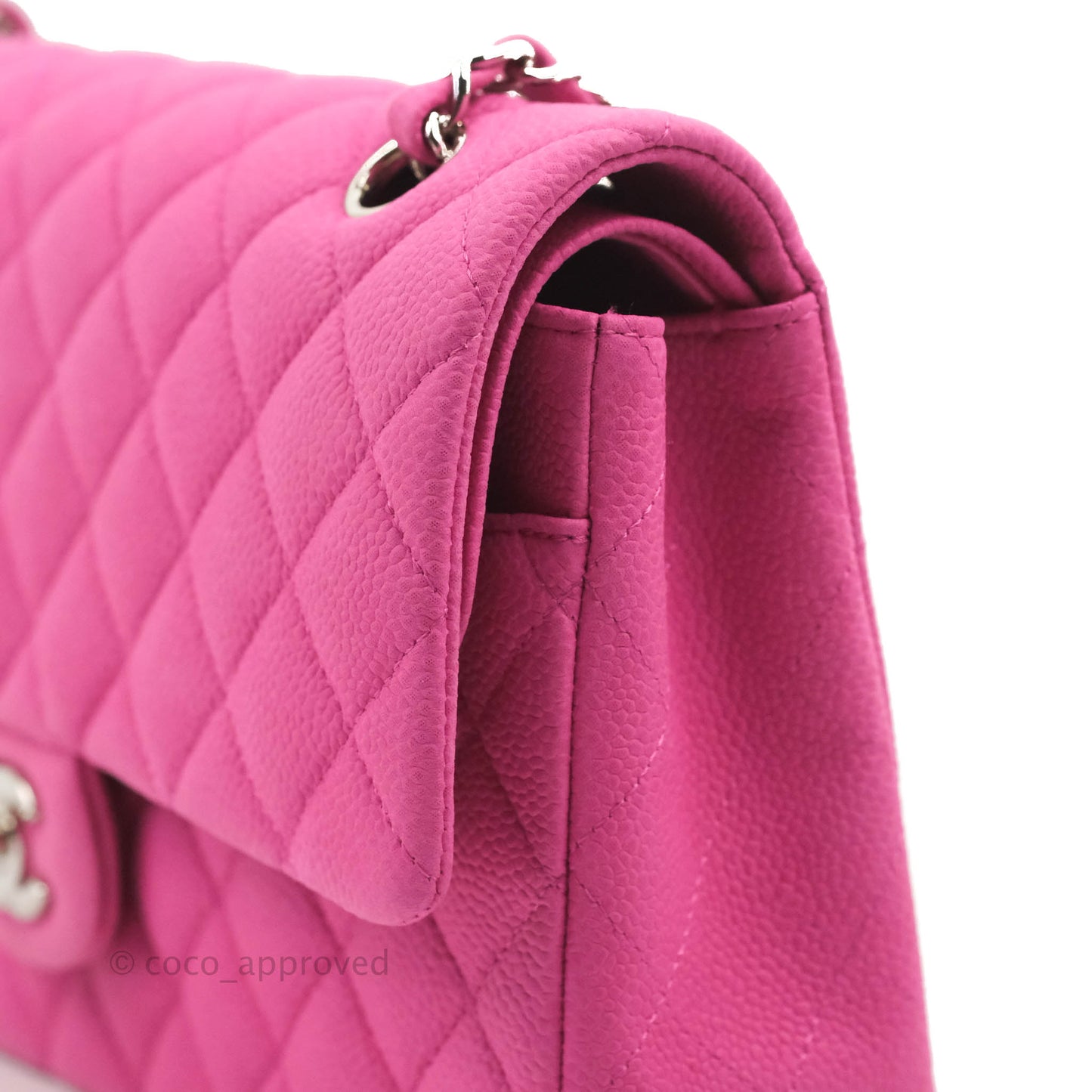 Chanel Classic M/L Medium Flap Quilted Pink Matte Caviar Silver Hardware