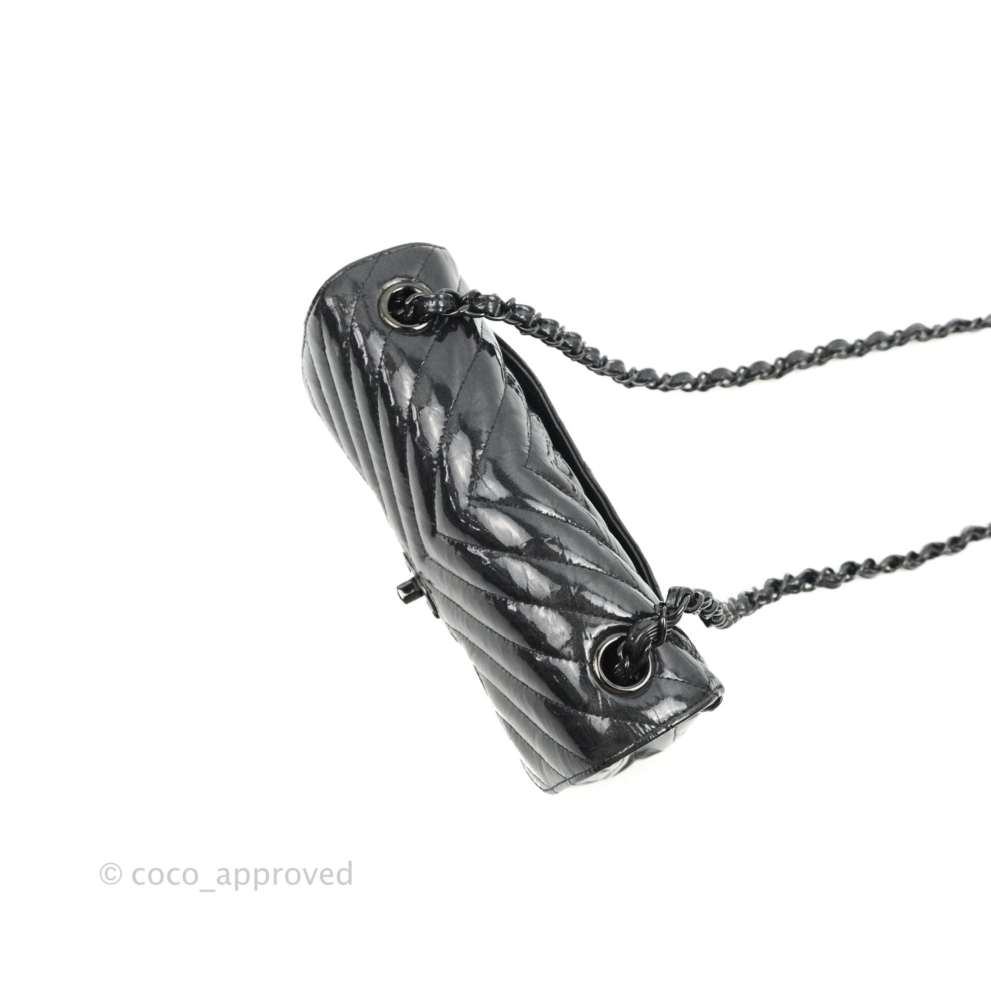 Chanel Mini Rectangular Flap Chevron Black Crumpled Metallic Patent So Black