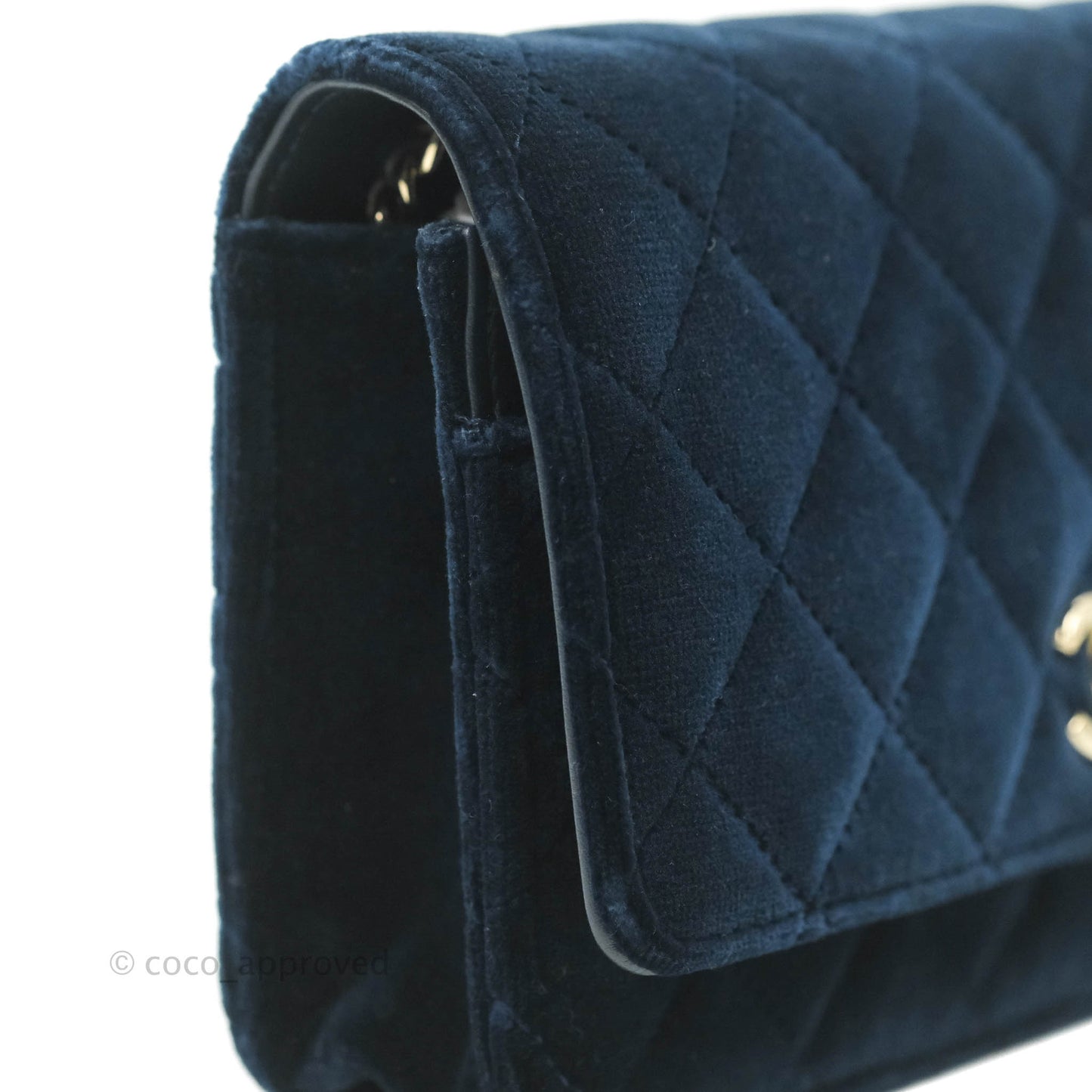 Chanel Quilted Crystal Pearl Crush Wallet on Chain WOC Navy Velvet Gold Hardware