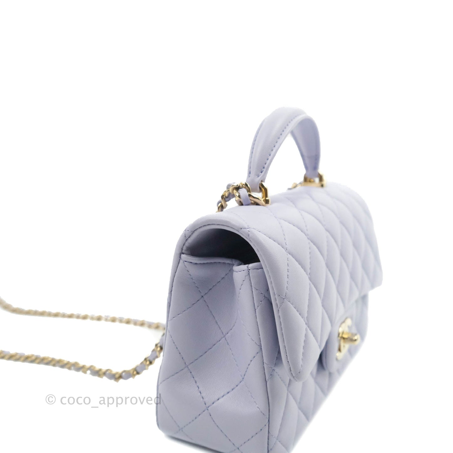 Chanel Top Handle Mini Rectangular Flap Bag Lilac Lambskin Aged Gold Hardware 21K