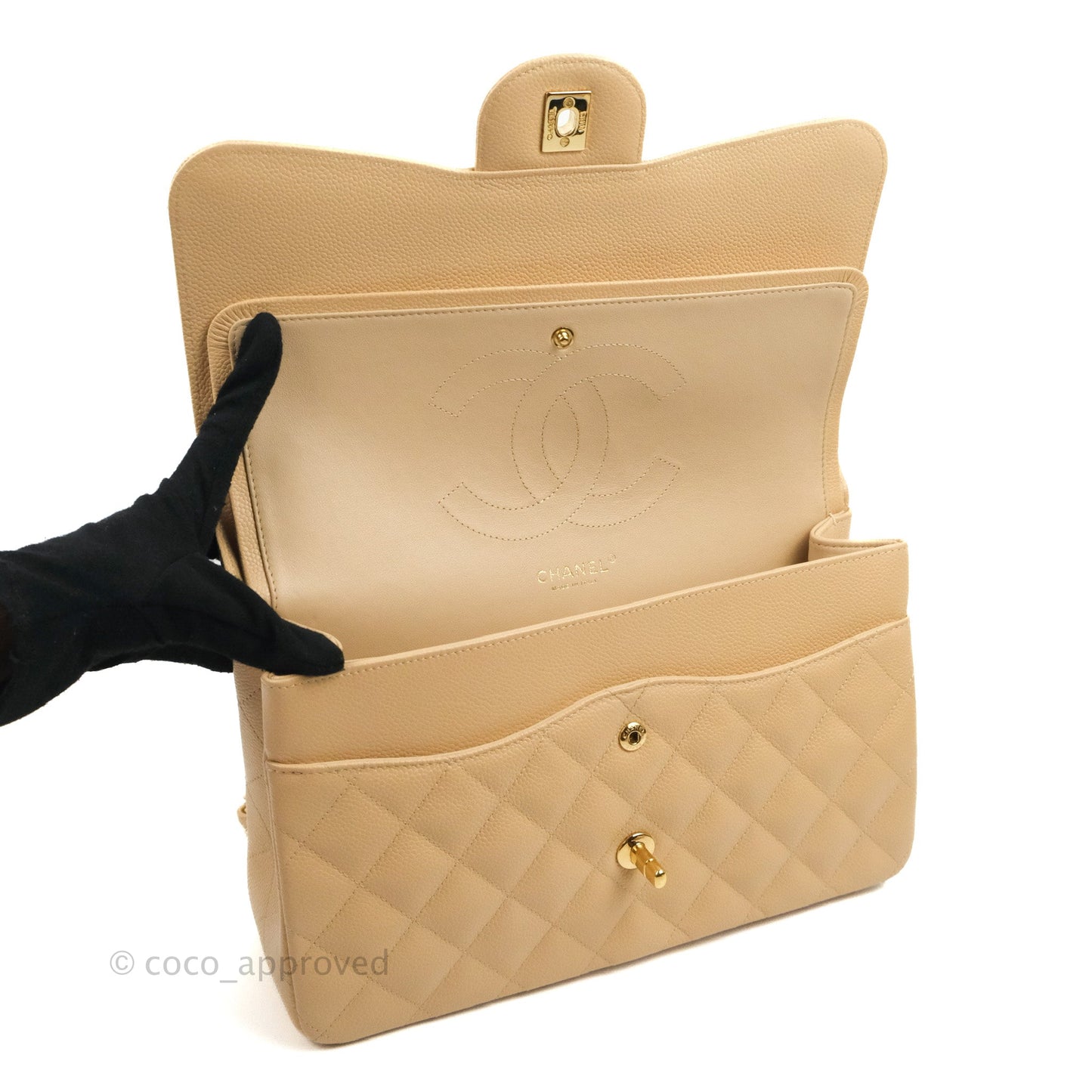 Chanel Jumbo Double Flap Beige Caviar Gold Hardware⁣⁣