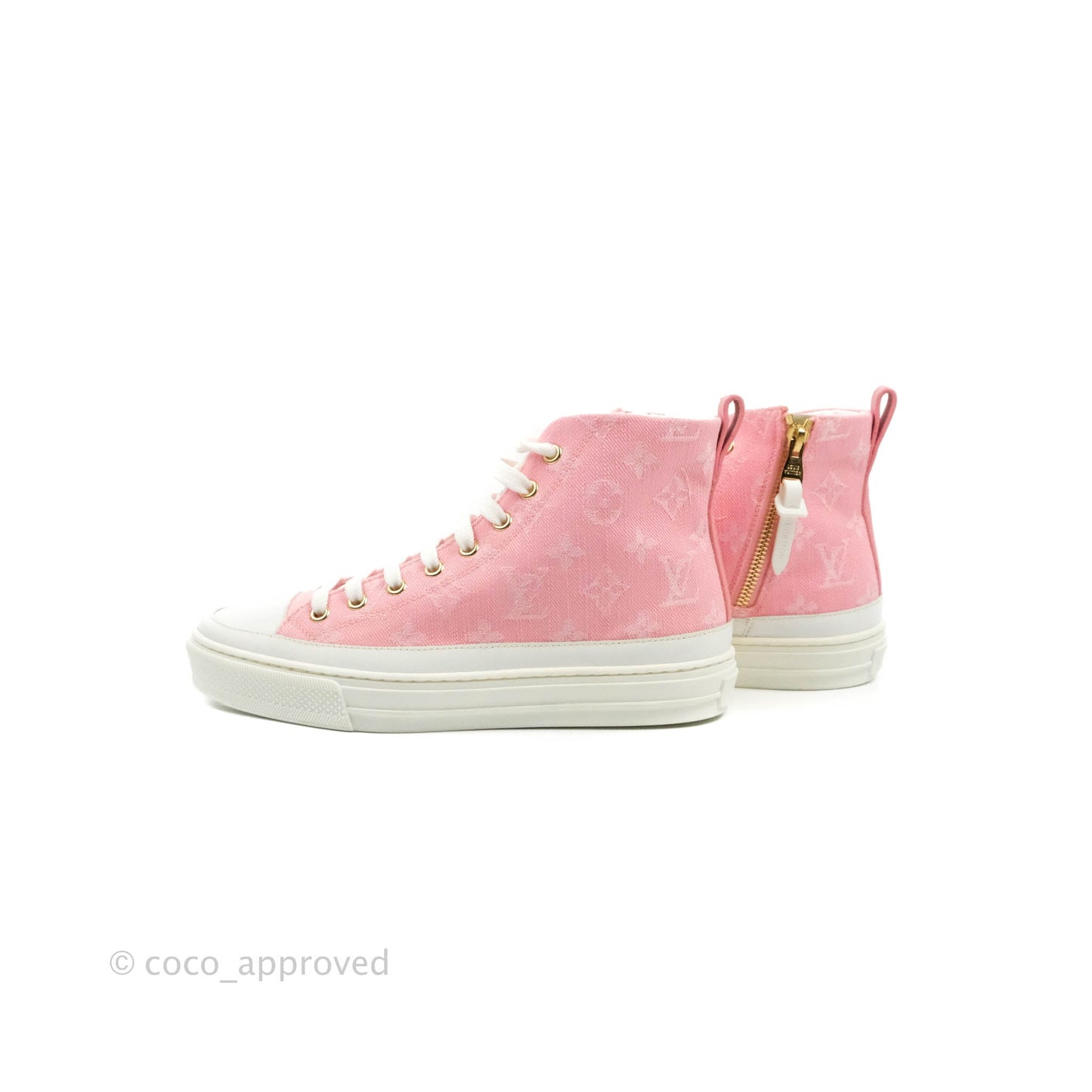Louis Vuitton Denim Pink High Top Sneakers 36.5