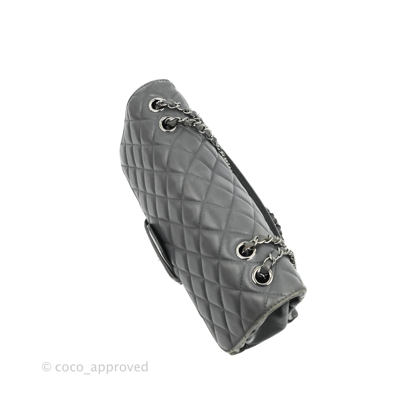 Chanel Quilted Jumbo Coco Loop Flap Dark Grey Lambskin Silver Hardware