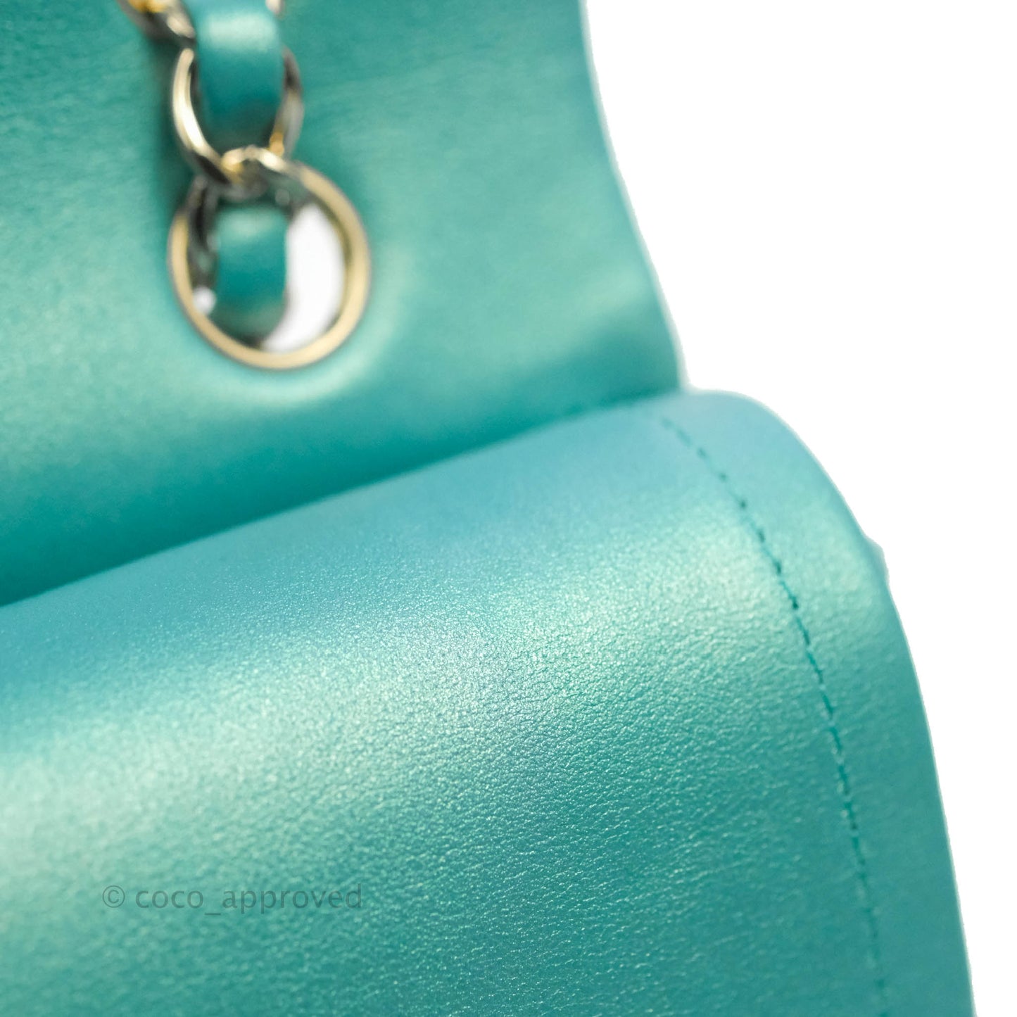 Chanel Classic M/L Medium Double Flap Iridescent Turquoise Calfskin Gold Hardware