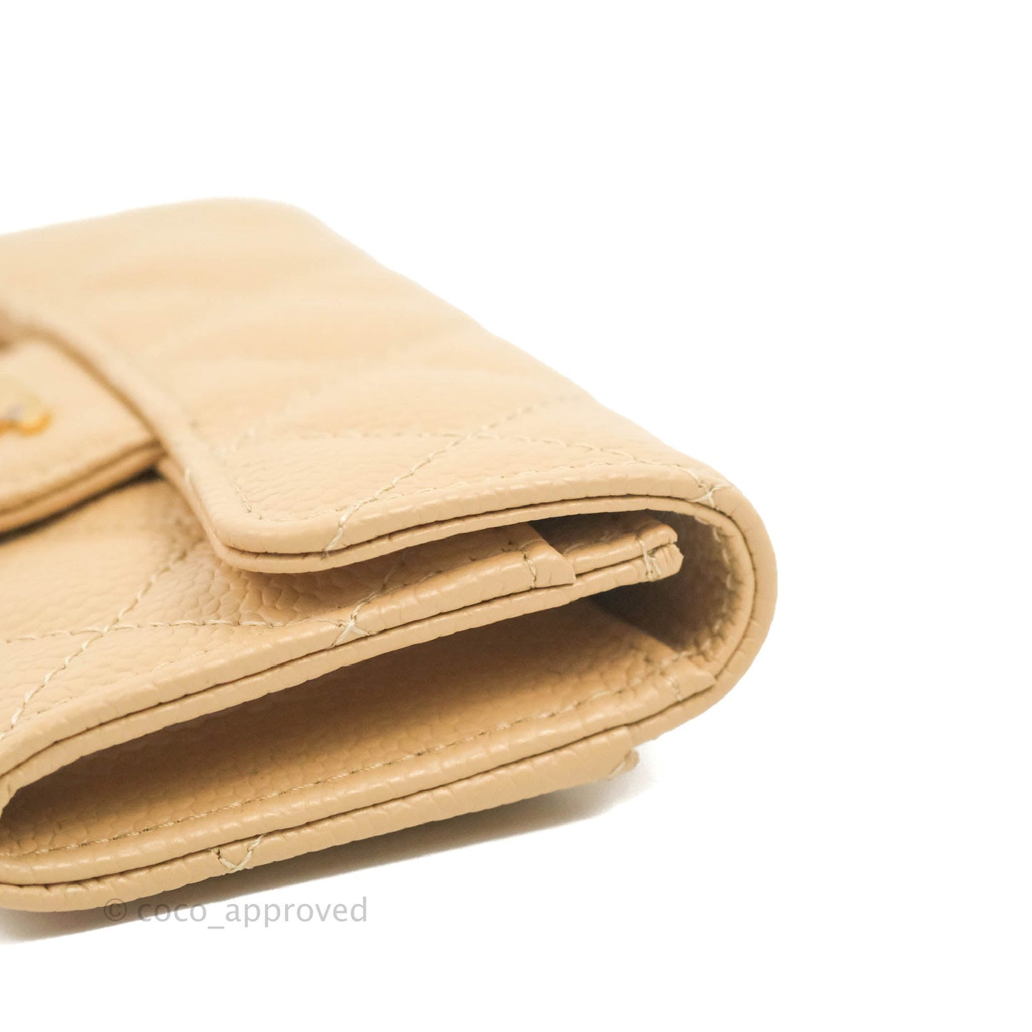 Chanel Quilted Flap Card Holder Beige Caviar Gold Hardware