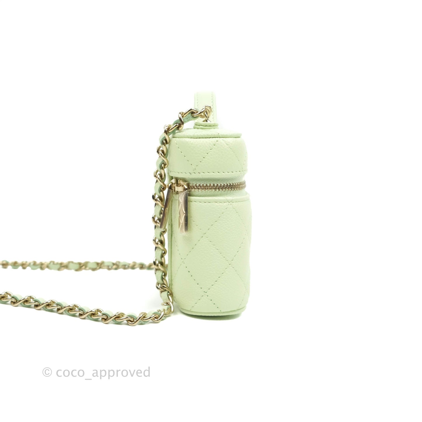 Chanel Quilted Small Handle With Care Vanity Case With Chain Green Caviar Gold Hardware