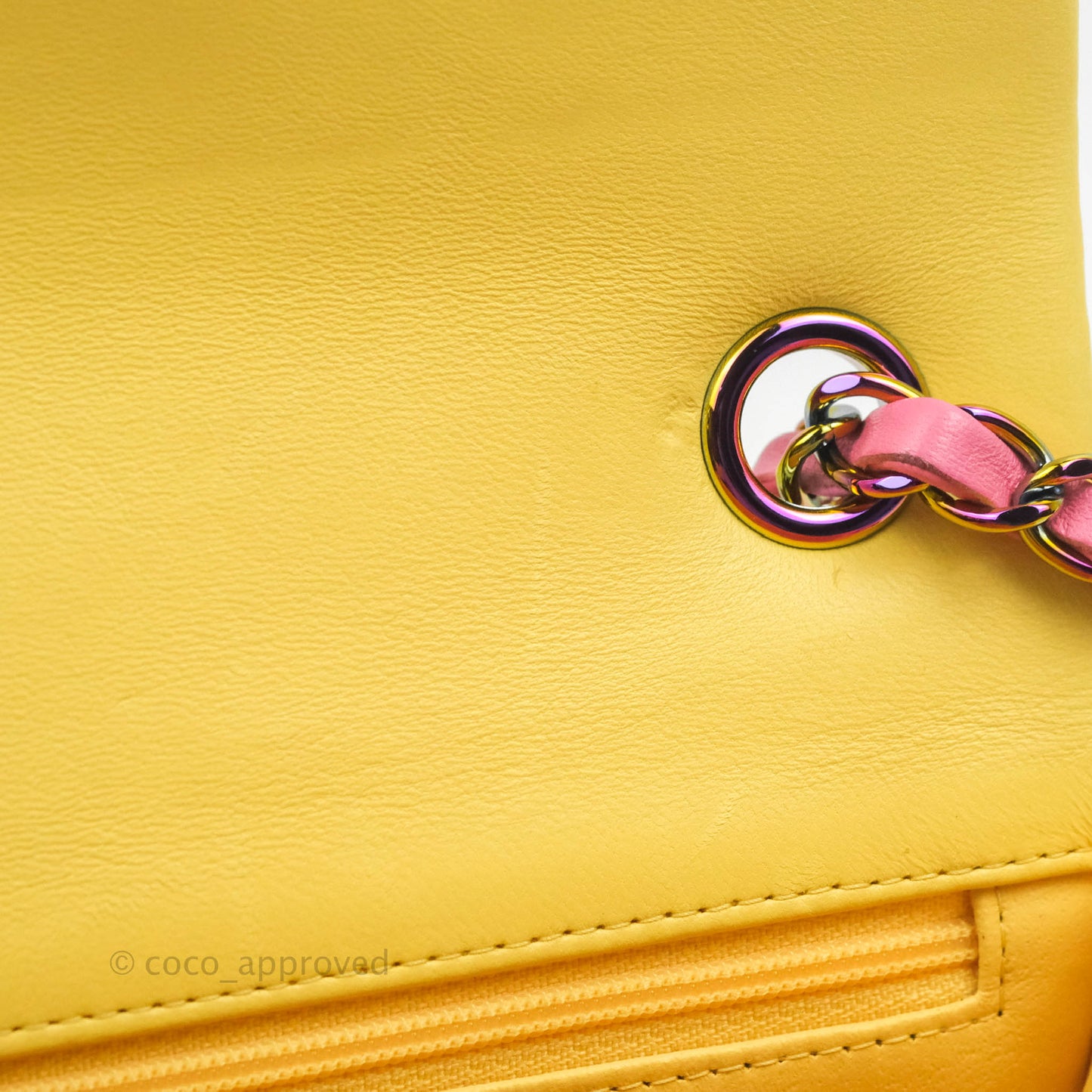 Chanel Mini Rectangular Pink Lambskin Rainbow Hardware