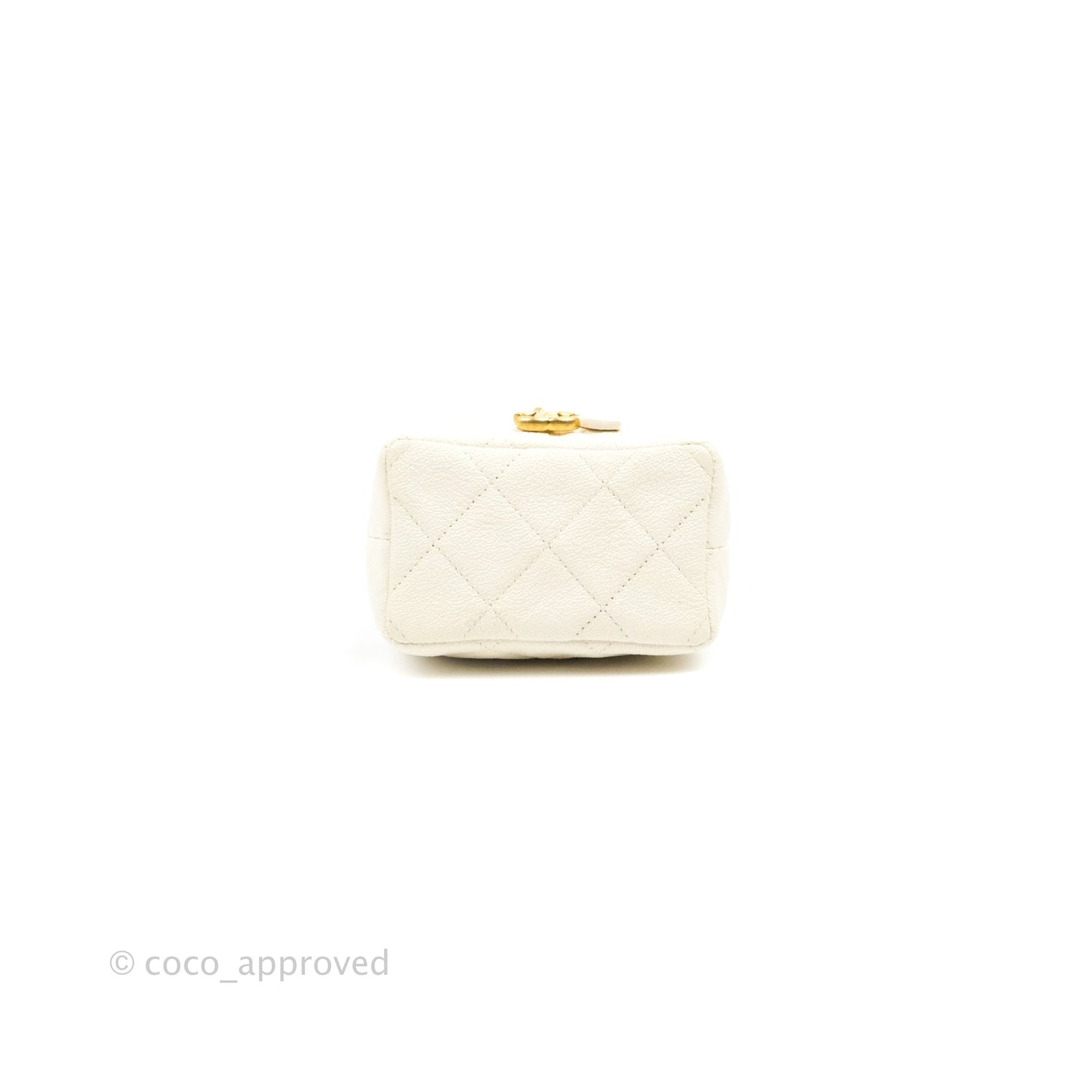 Chanel Mini Clutch With Chain White Caviar Aged Gold Hardware
