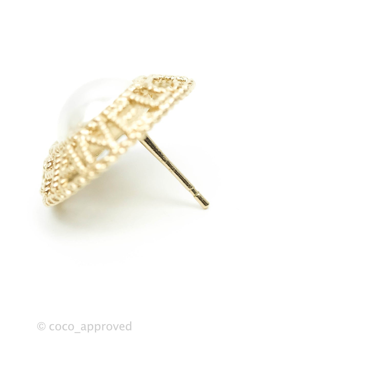 Chanel Pearl CC Round Rope Logo Earrings Gold Tone 21V
