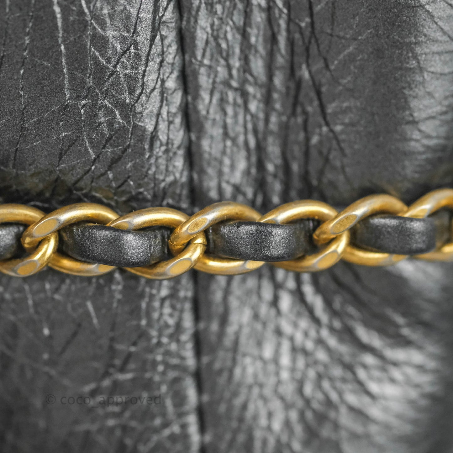 Chanel Quilted Drawstring Shopping Tote Bag Metallic Dark Grey Aged Calfskin Aged Gold Hardware