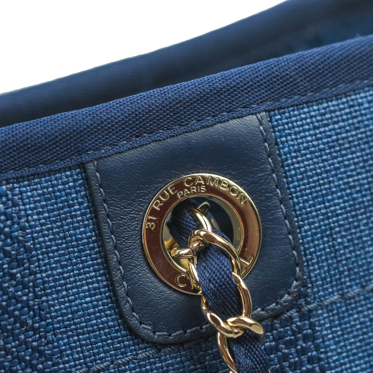 Chanel Canvas Deauville Medium Tote Blue Stripe