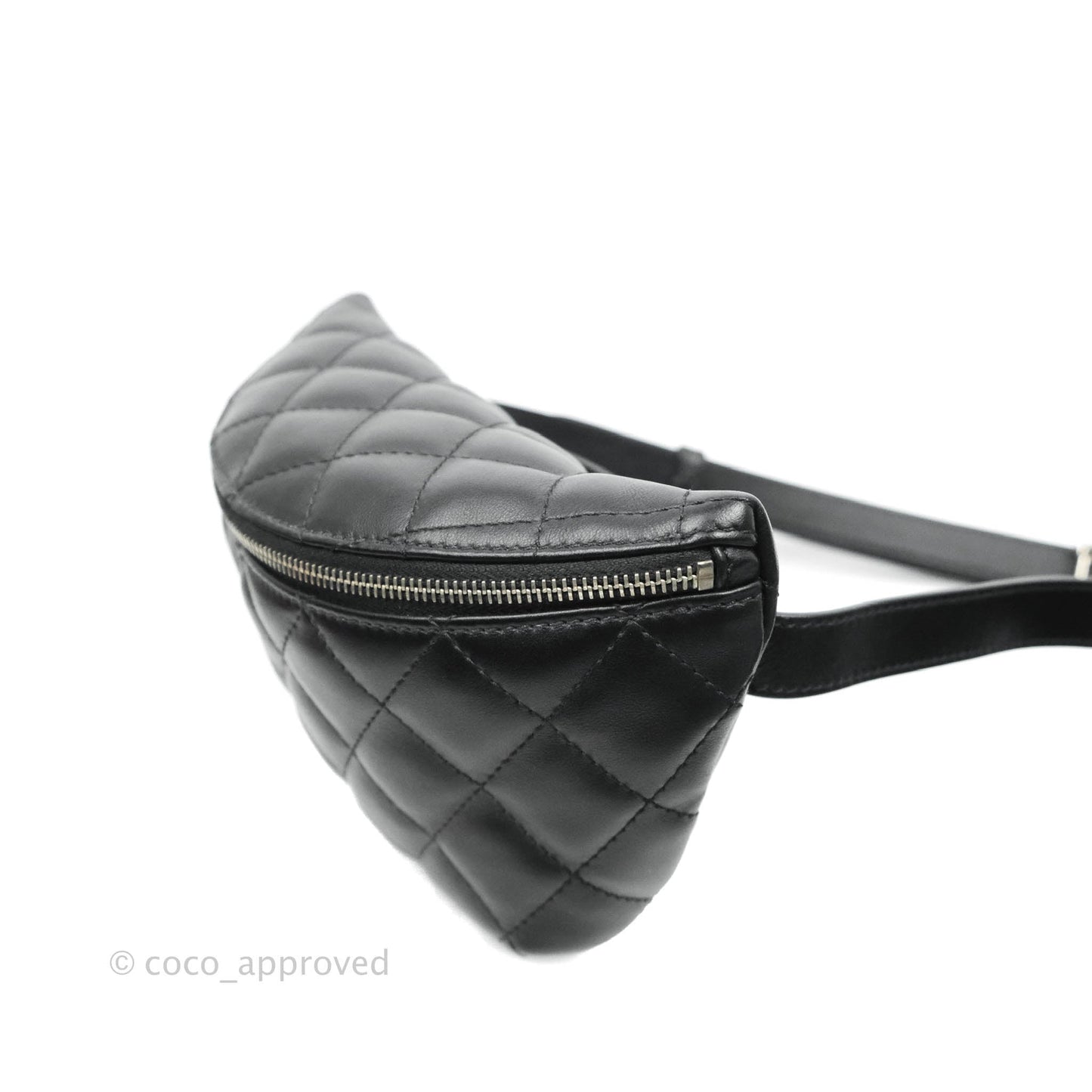 Chanel Quilted Belt Bum Bag Black Calfskin Silver Hardware (Uniform)