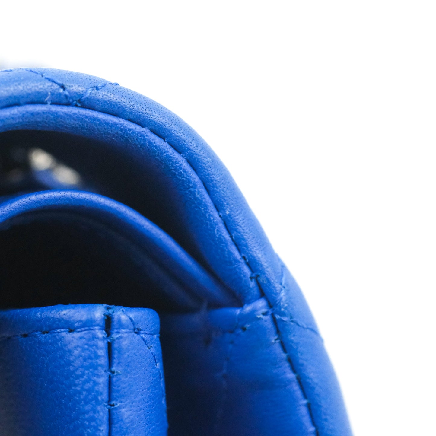 Chanel Classic M/L Medium Flap Quilted Blue Lambskin Silver Hardware