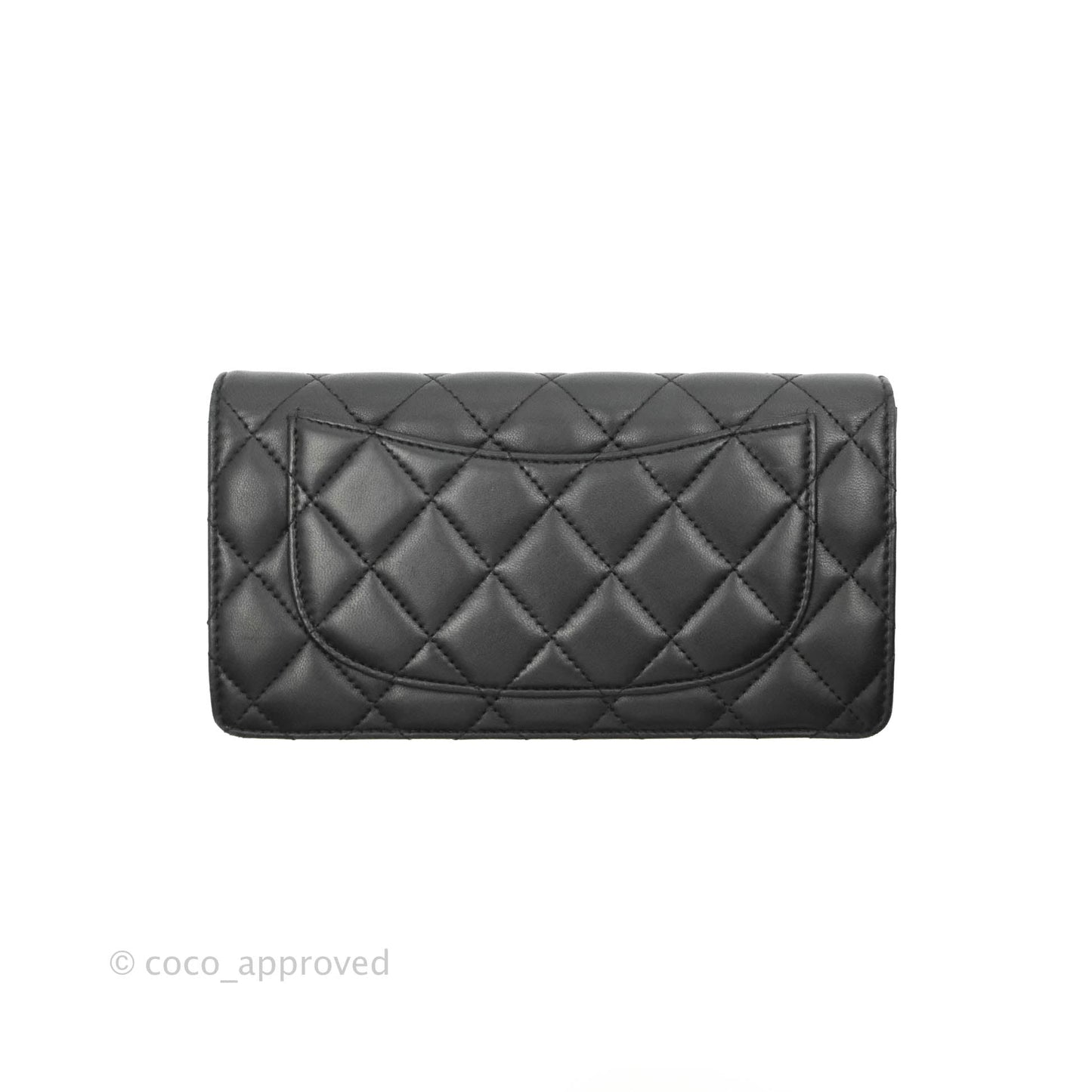 Chanel Quilted Flap Long Wallet Black Lambskin Silver Hardware