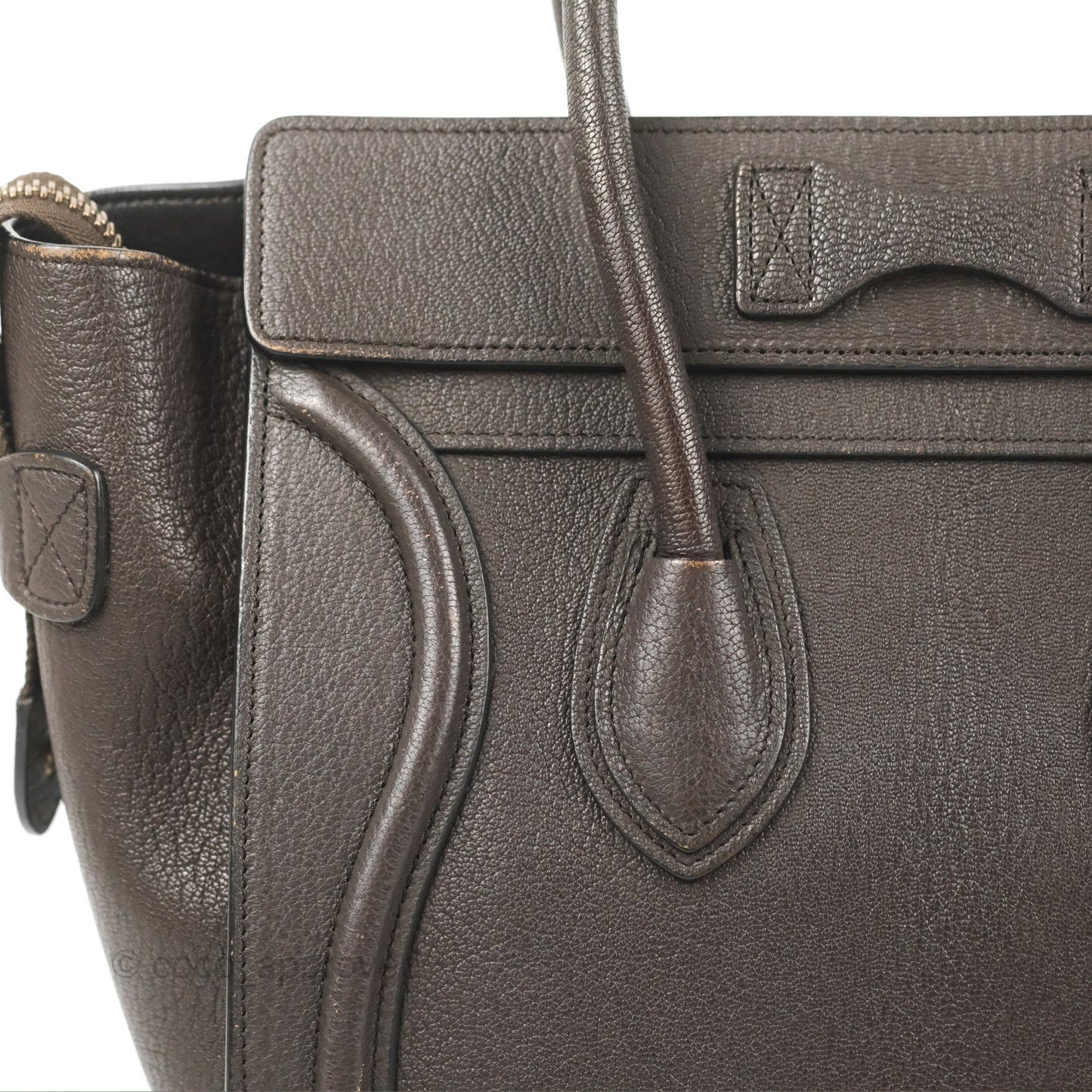 Celine Micro Luggage Handbag Dark Brown Grained Calfskin