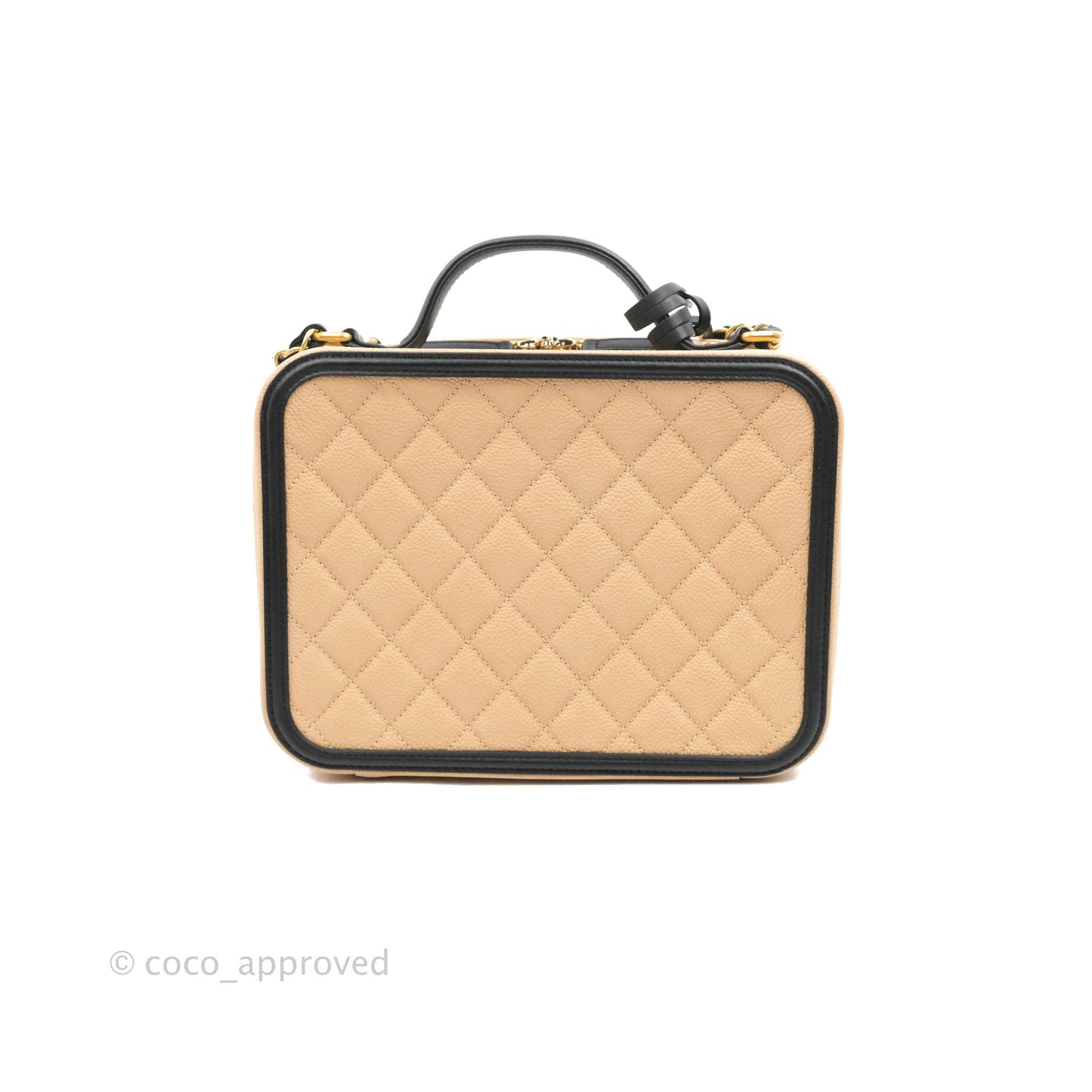 Chanel Quilted Large CC Filigree Vanity Case Beige Caviar Gold Hardware