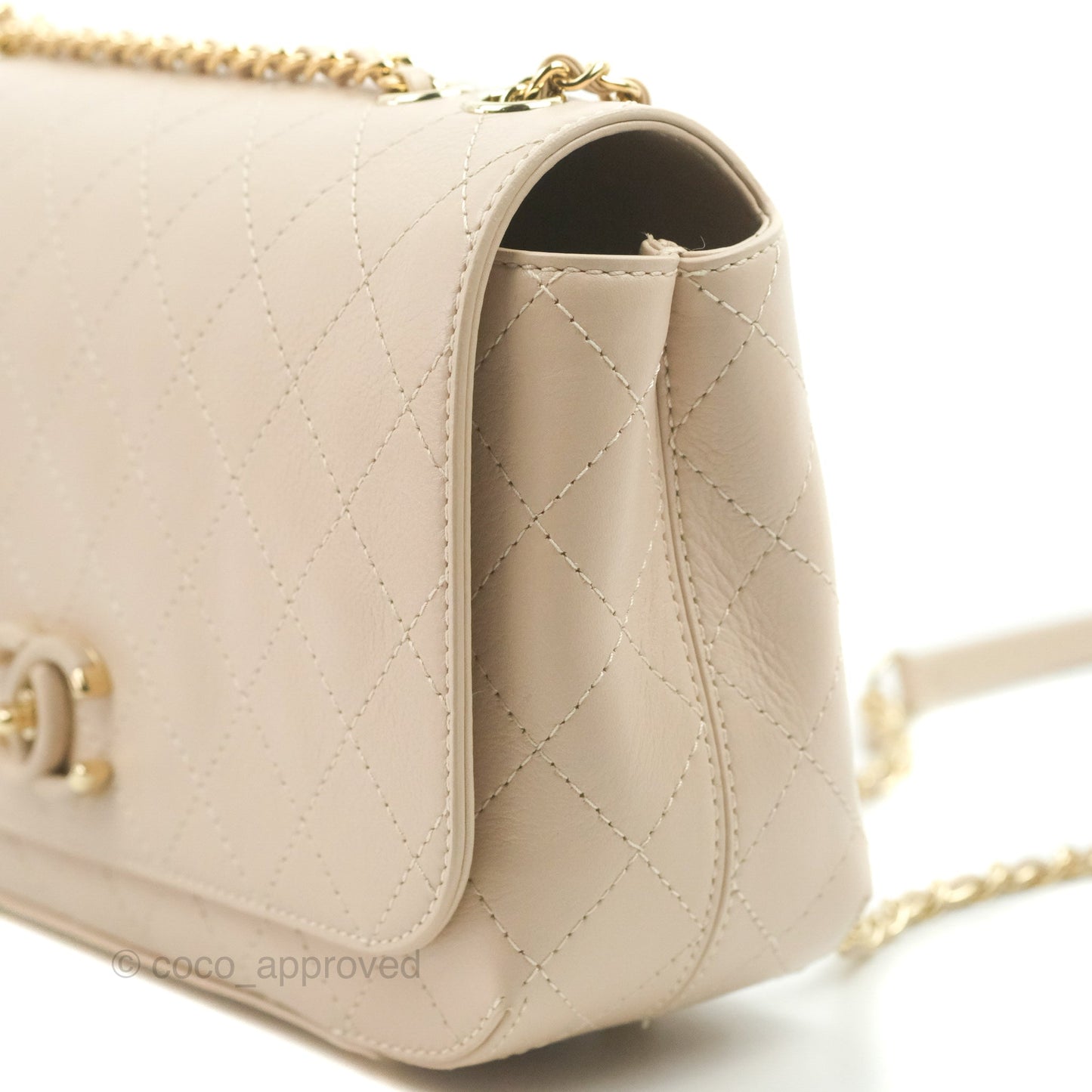 Chanel Flat Quilted Flap Bag Light Beige Calfskin Gold Hardware