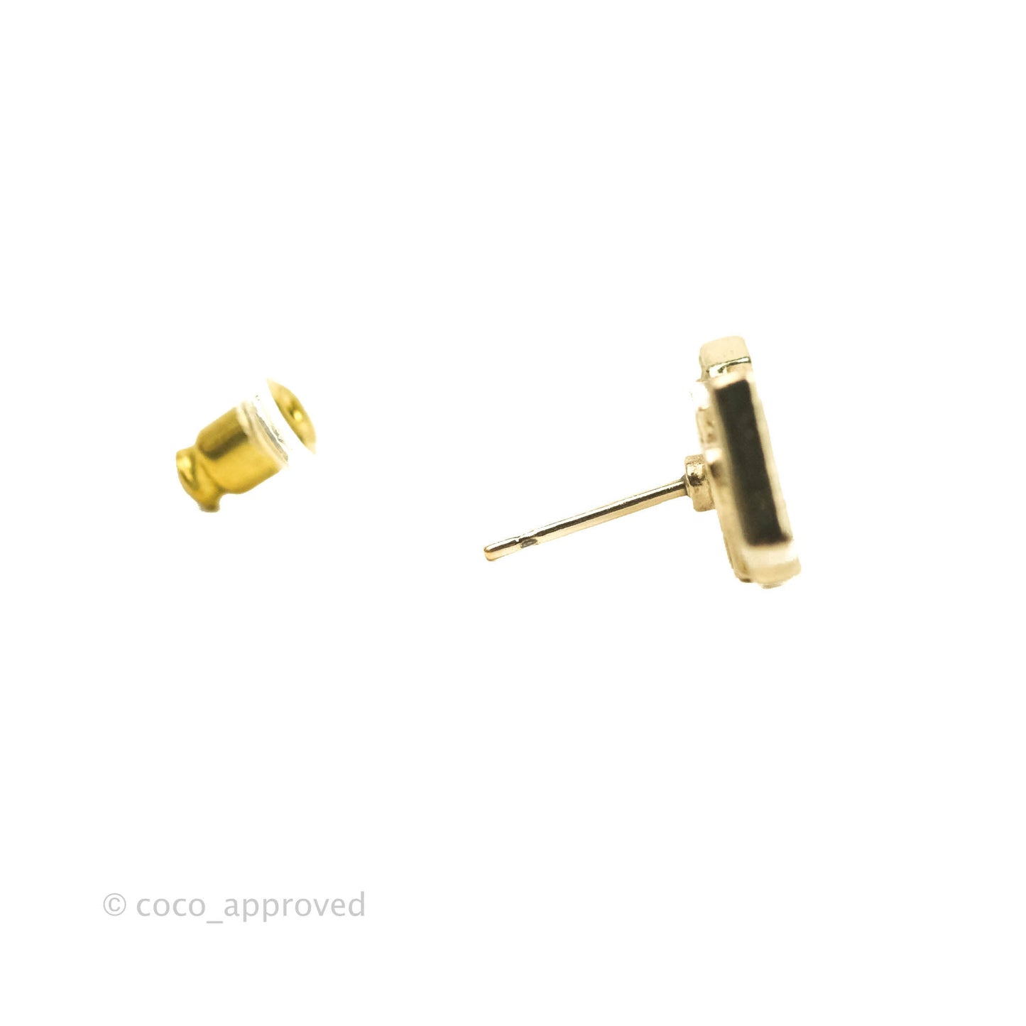 Chanel Crystal Signature Stud Earrings Gold Tone 21V