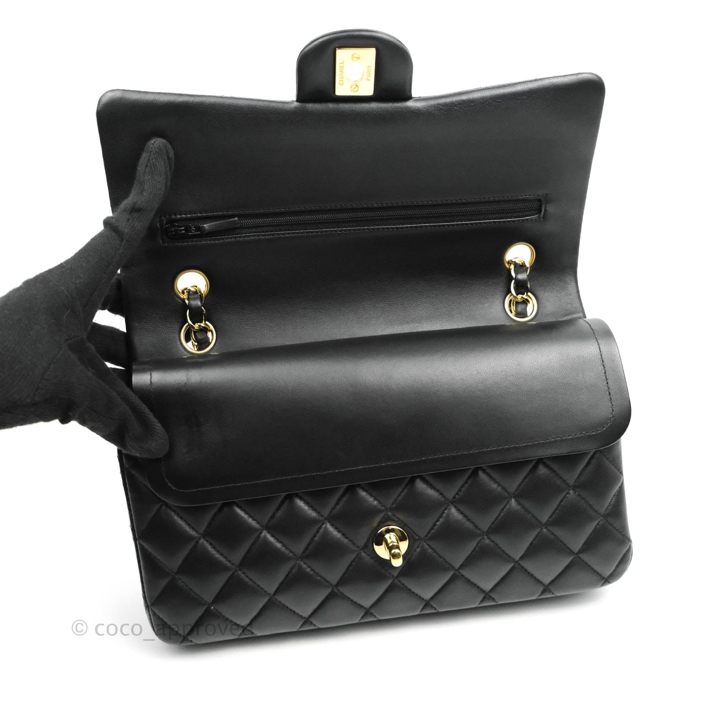 Chanel Classic M/L Flap Bag Black Lambskin Gold Hardware