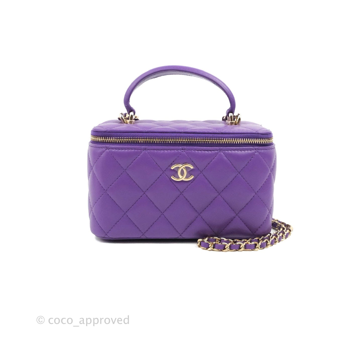 Chanel Vanity Rectangular Top Handle Purple Lambskin Gold Hardware