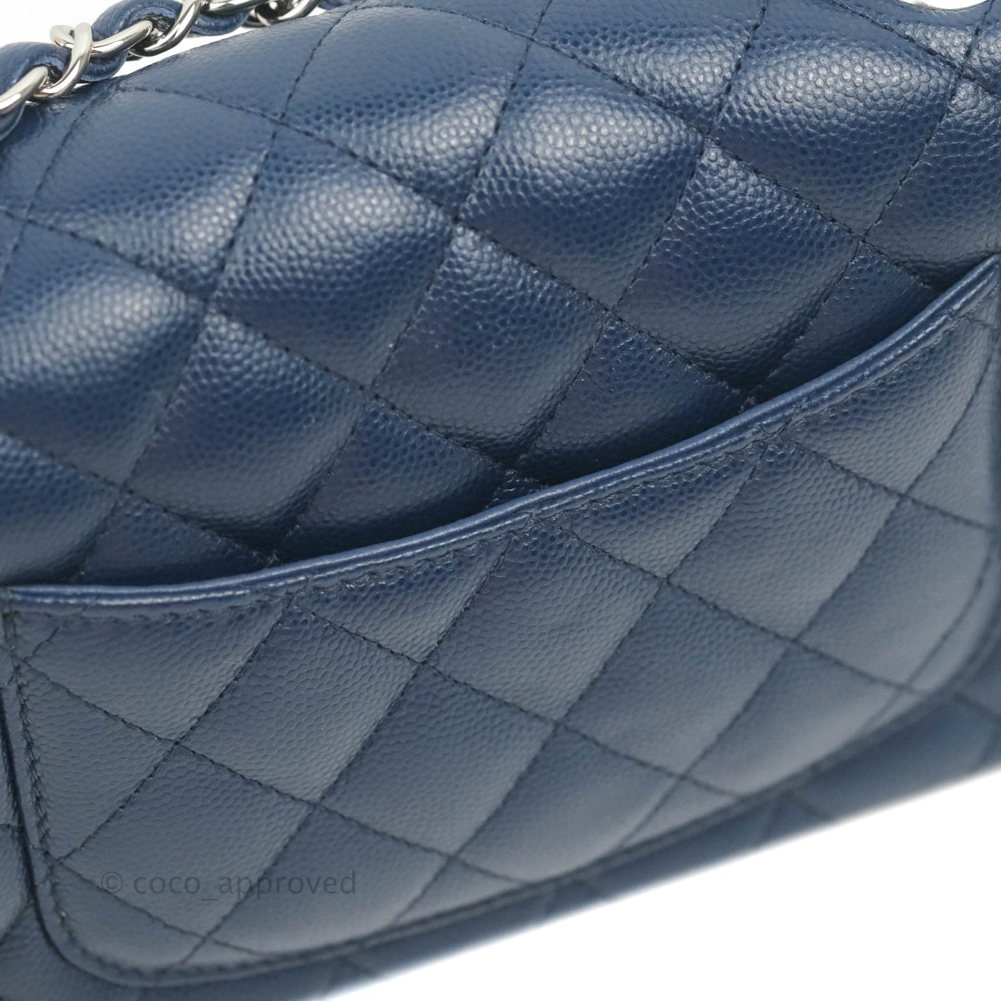 Chanel Quilted Mini Rectangular Flap Blue Caviar Silver Hardware 17B