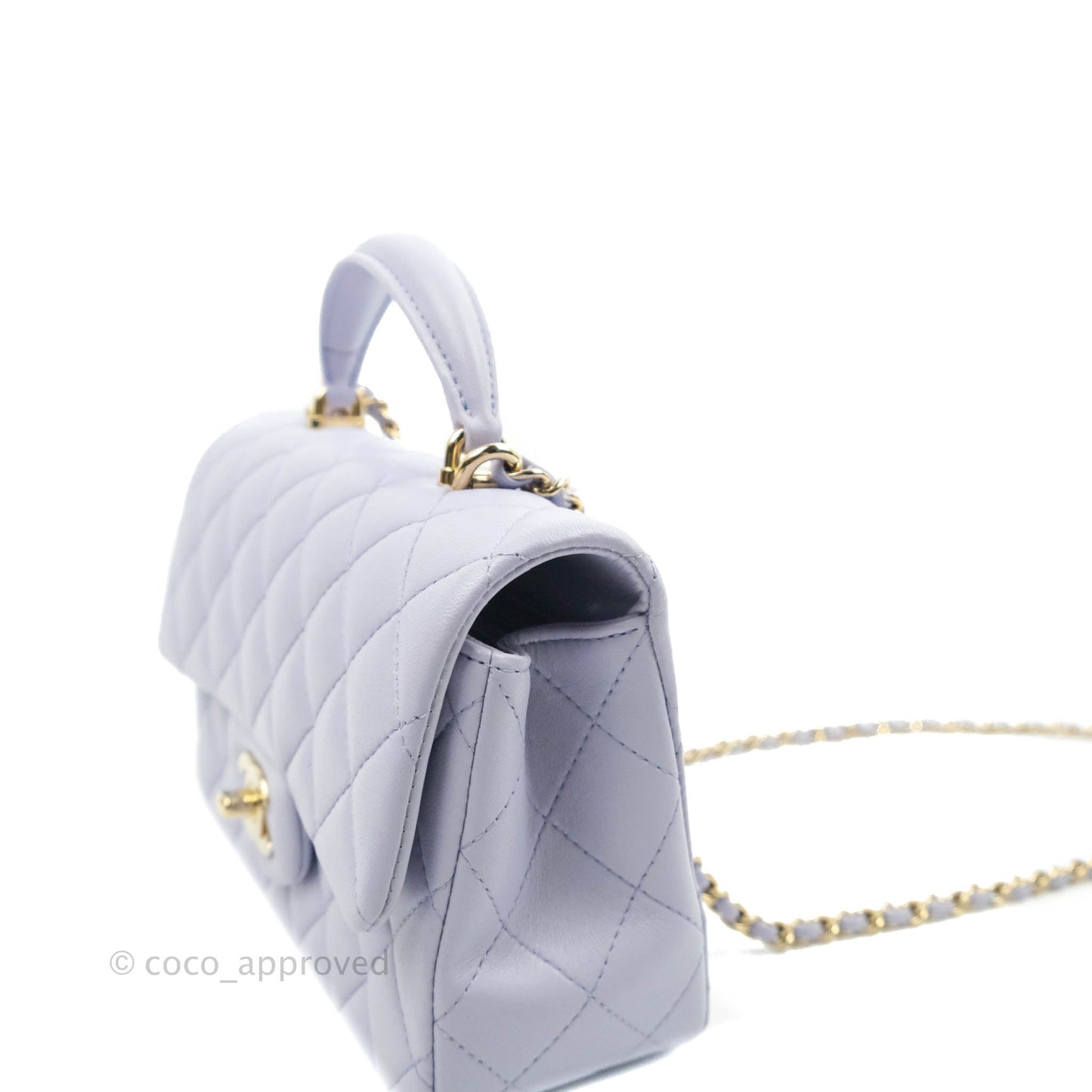 Chanel Top Handle Mini Rectangular Flap Bag Lilac Lambskin Aged Gold Hardware 21K
