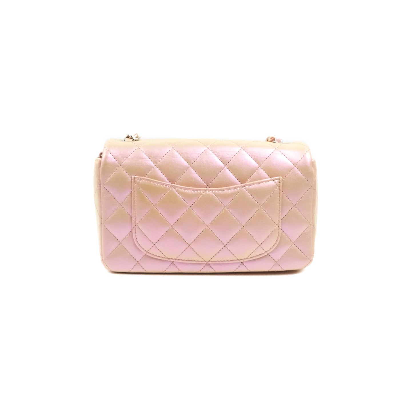 Chanel Quilted Mini Rectangular Flap Iridescent Pink Calfskin Silver Hardware