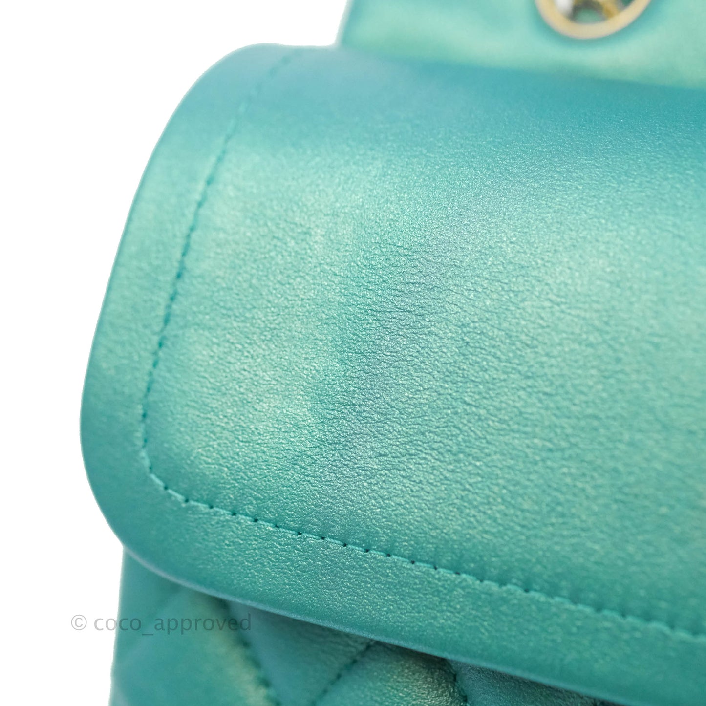 Chanel Classic M/L Medium Double Flap Iridescent Turquoise Calfskin Gold Hardware