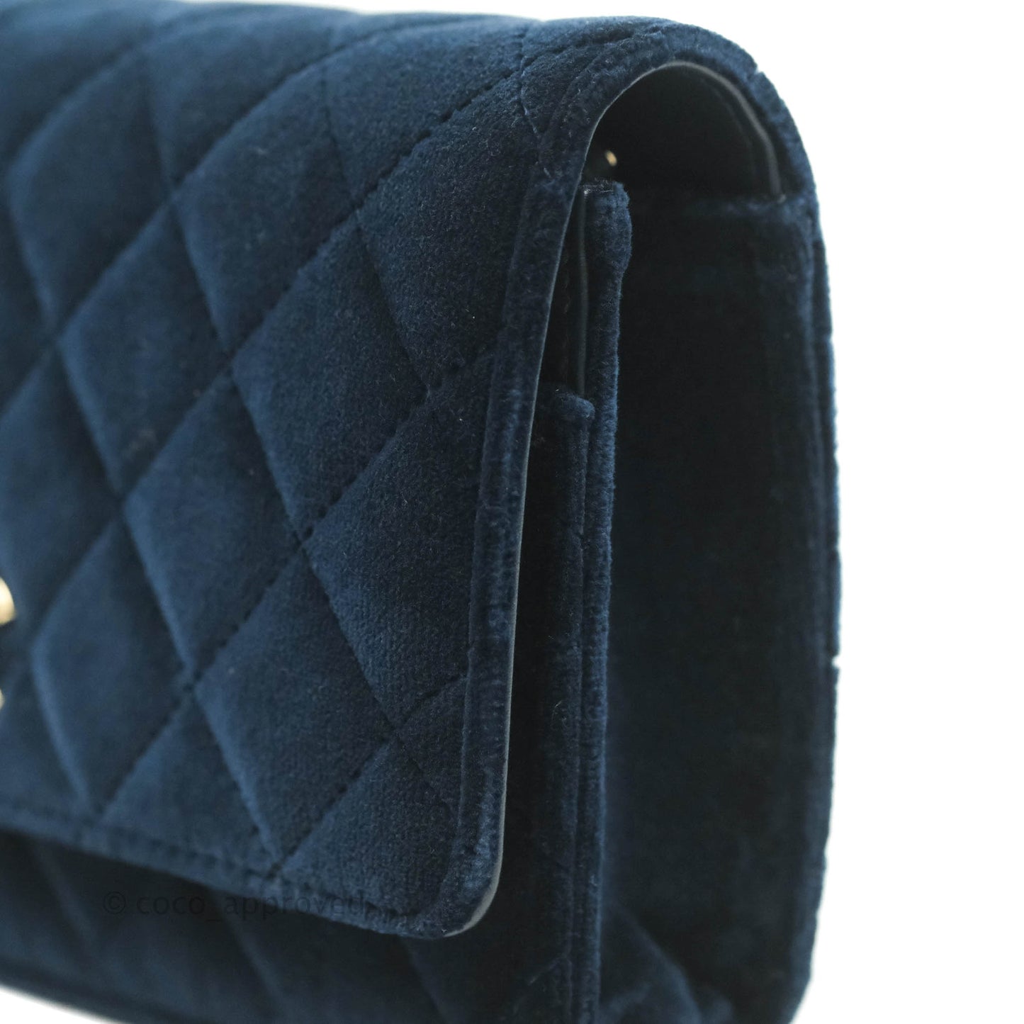 Chanel Quilted Crystal Pearl Crush Wallet on Chain WOC Navy Velvet Gold Hardware