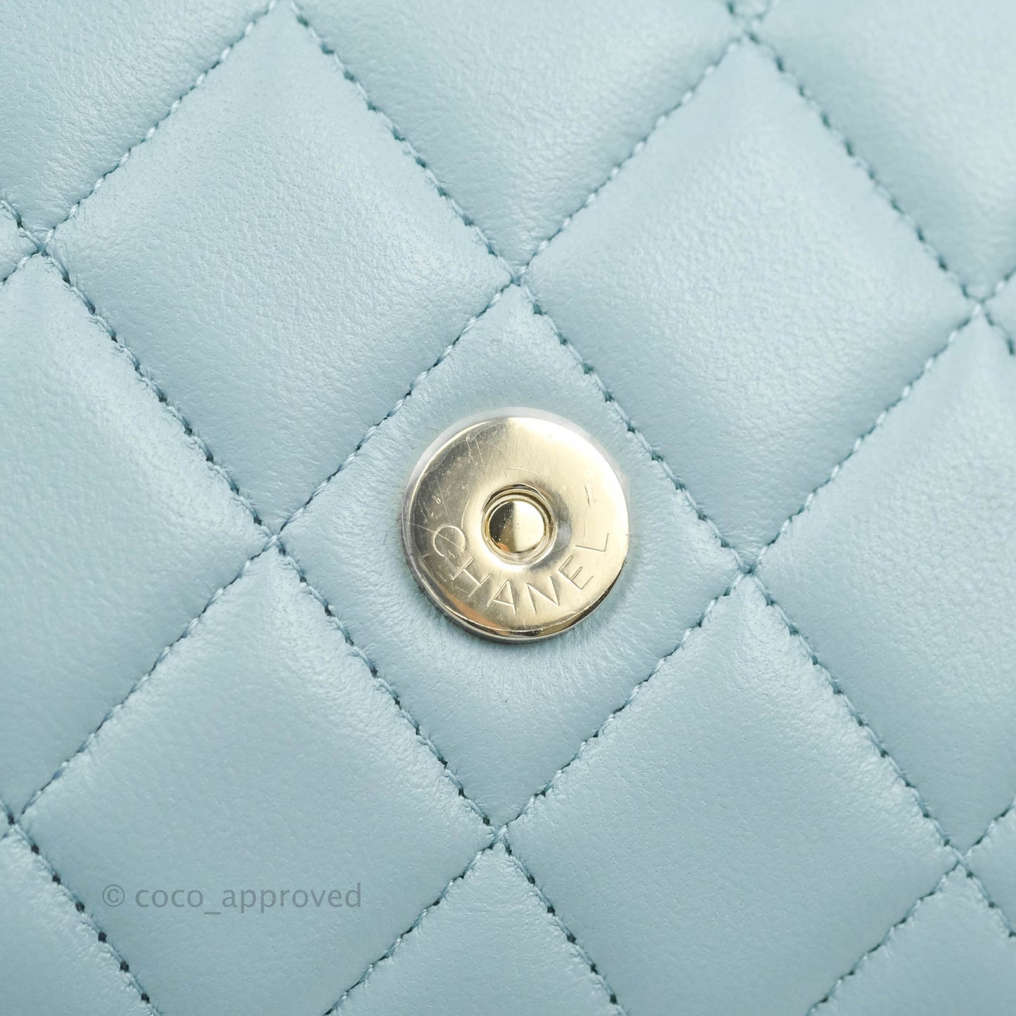 Chanel Mini Handle Clutch With Chain Blue Lambskin Gold Hardware 22P