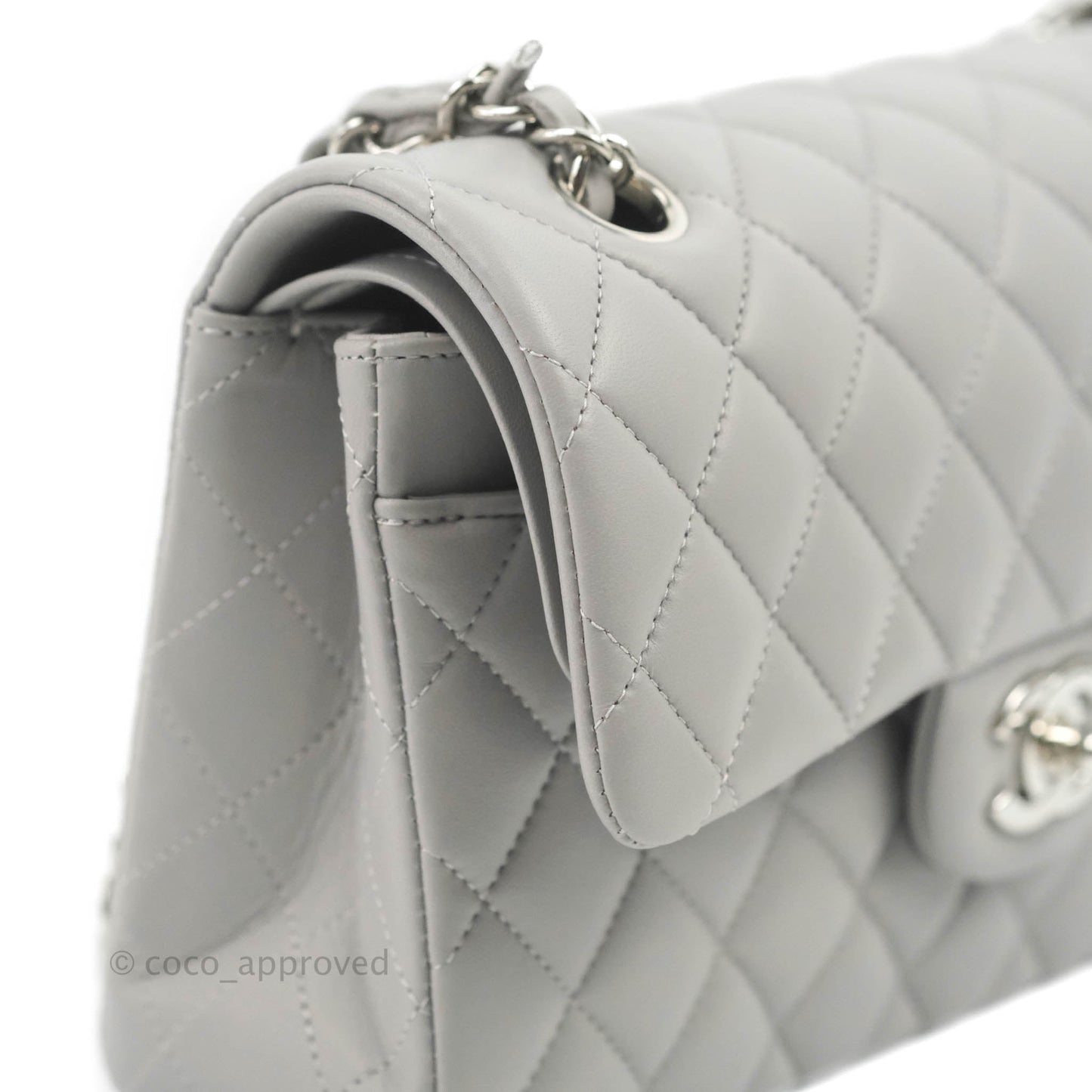 Chanel Small Classic Quilted Flap Grey Lambskin Silver Hardware