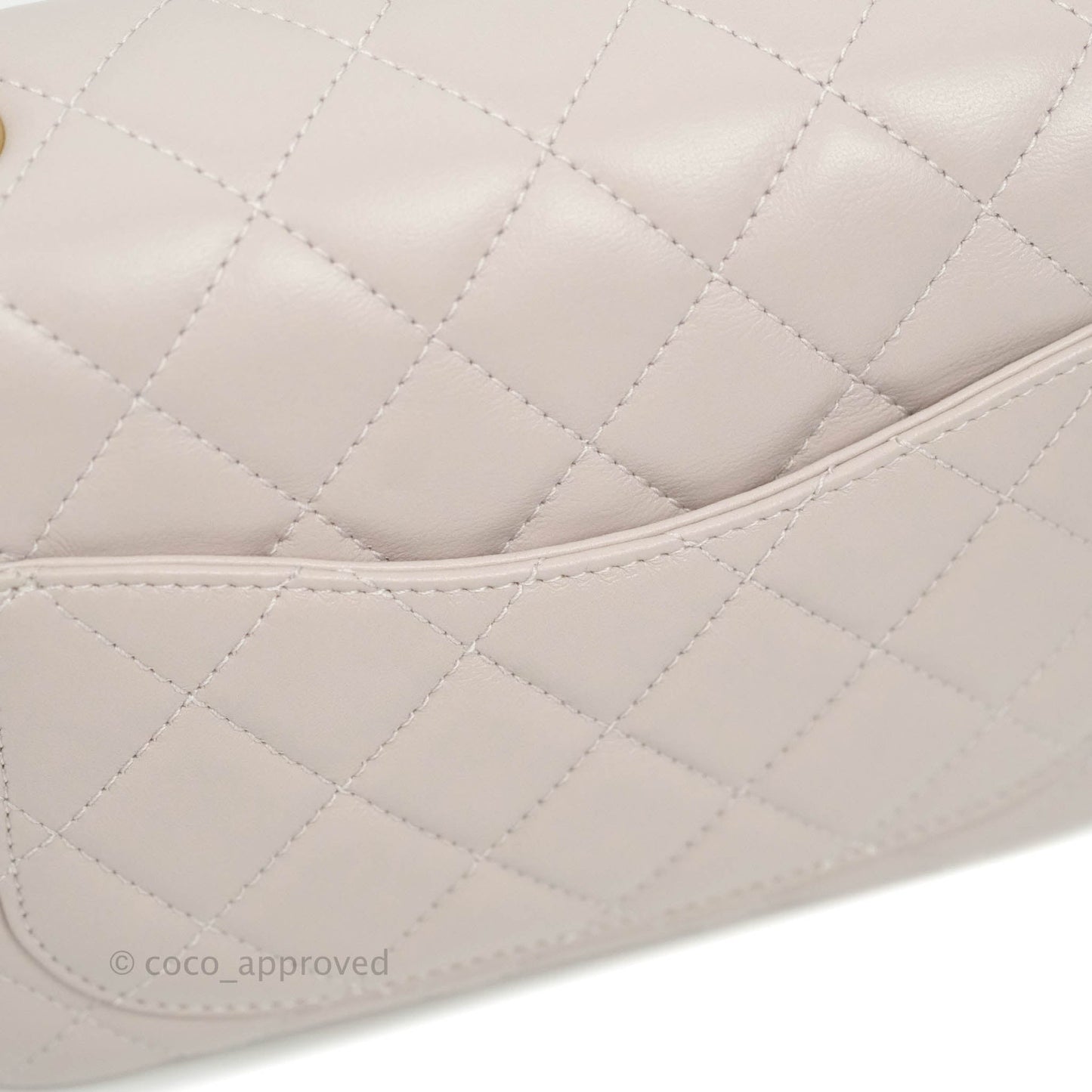 Chanel Mini Square Pearl Crush Quilted Pale Lilac Lambskin Aged Gold Hardware