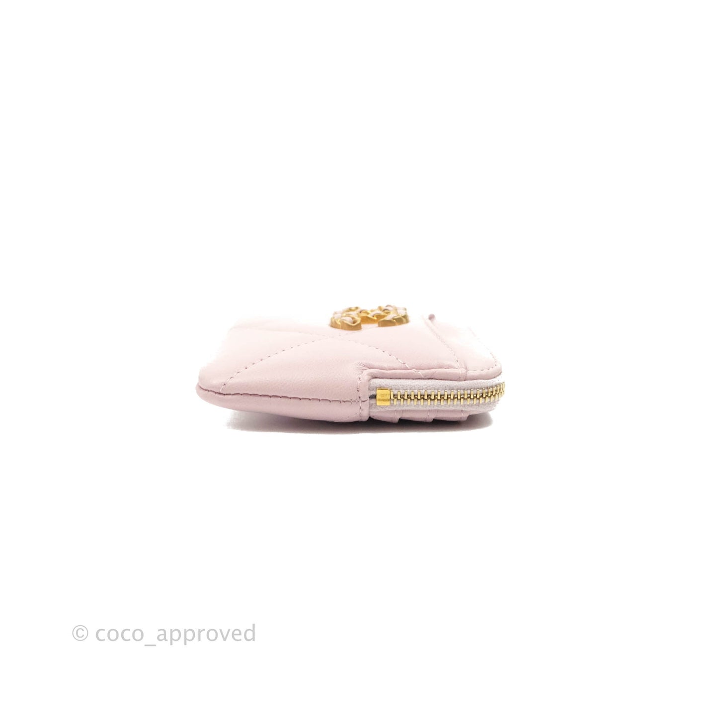 Chanel 19 Zip Card Holder Light Pink Lambskin Gold Hardware