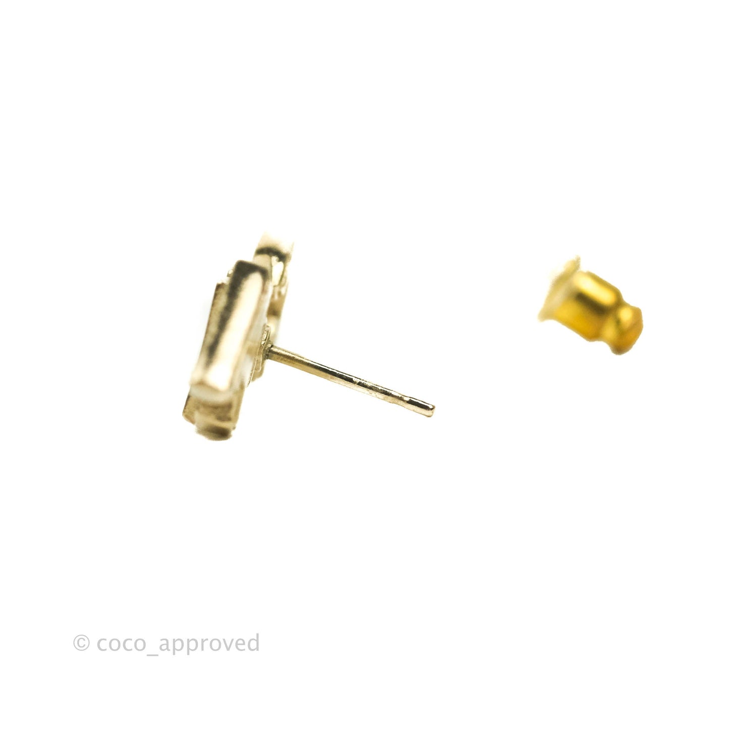 Chanel Crystal Signature Stud Earrings Gold Tone 21V