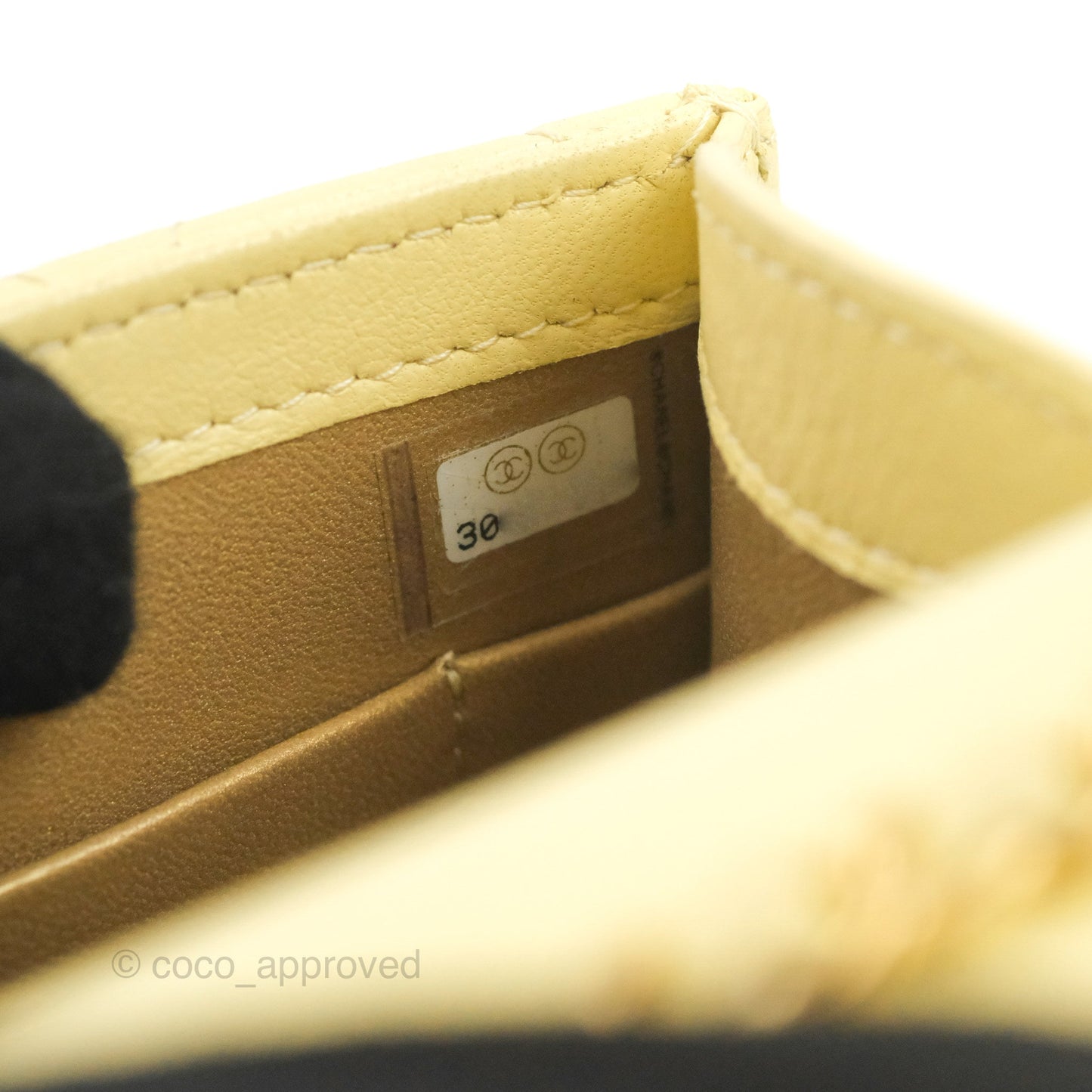 Chanel Quilted Pearl Crush Phone Holder With Chain Yellow Lambskin